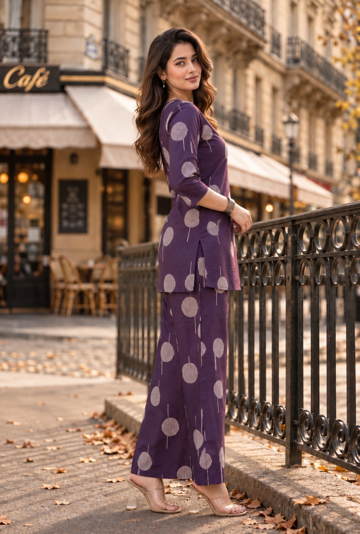 Plum Muse Dark Purple Printed Cotton Co-ords Set