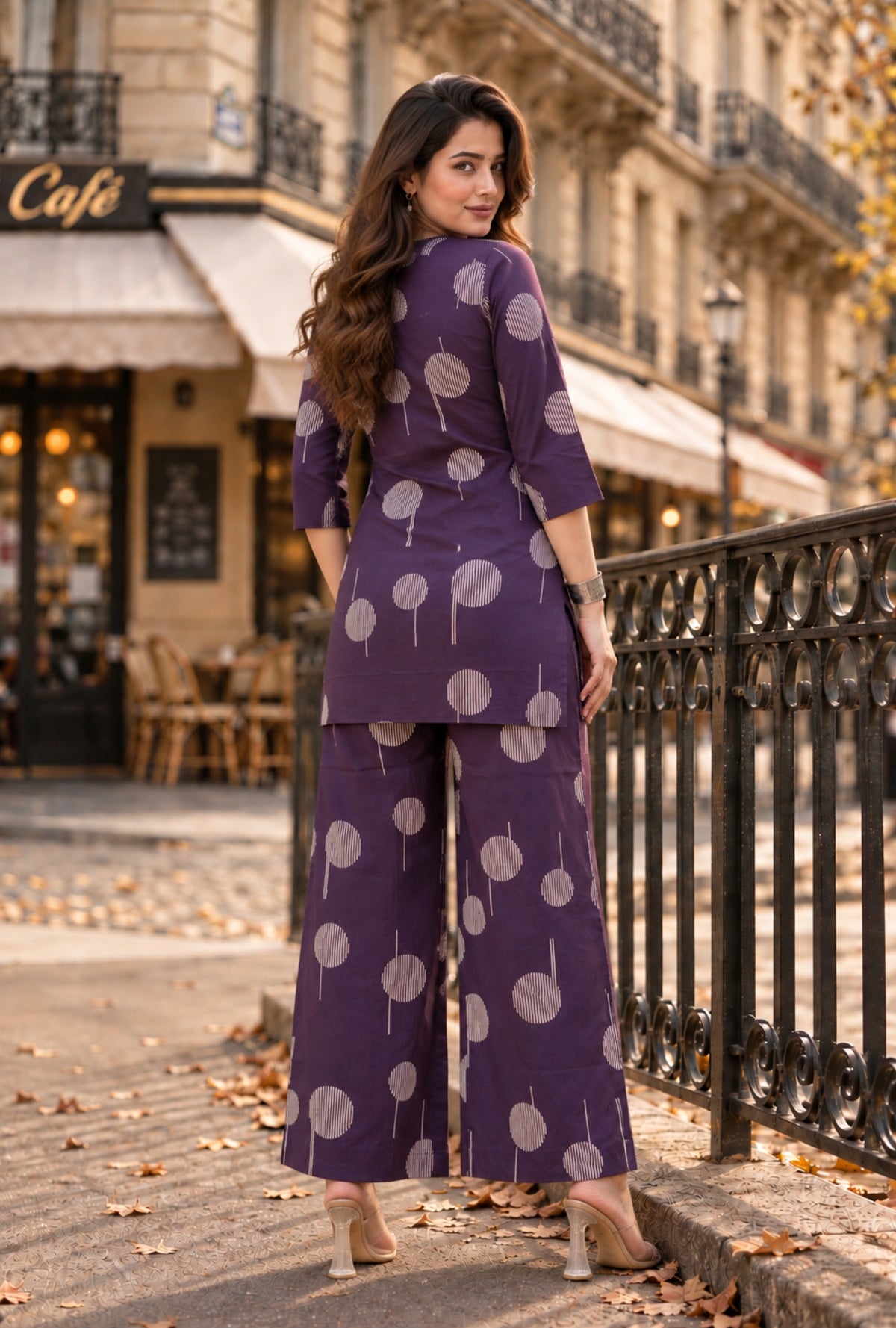 Plum Muse Dark Purple Printed Cotton Co-ords Set