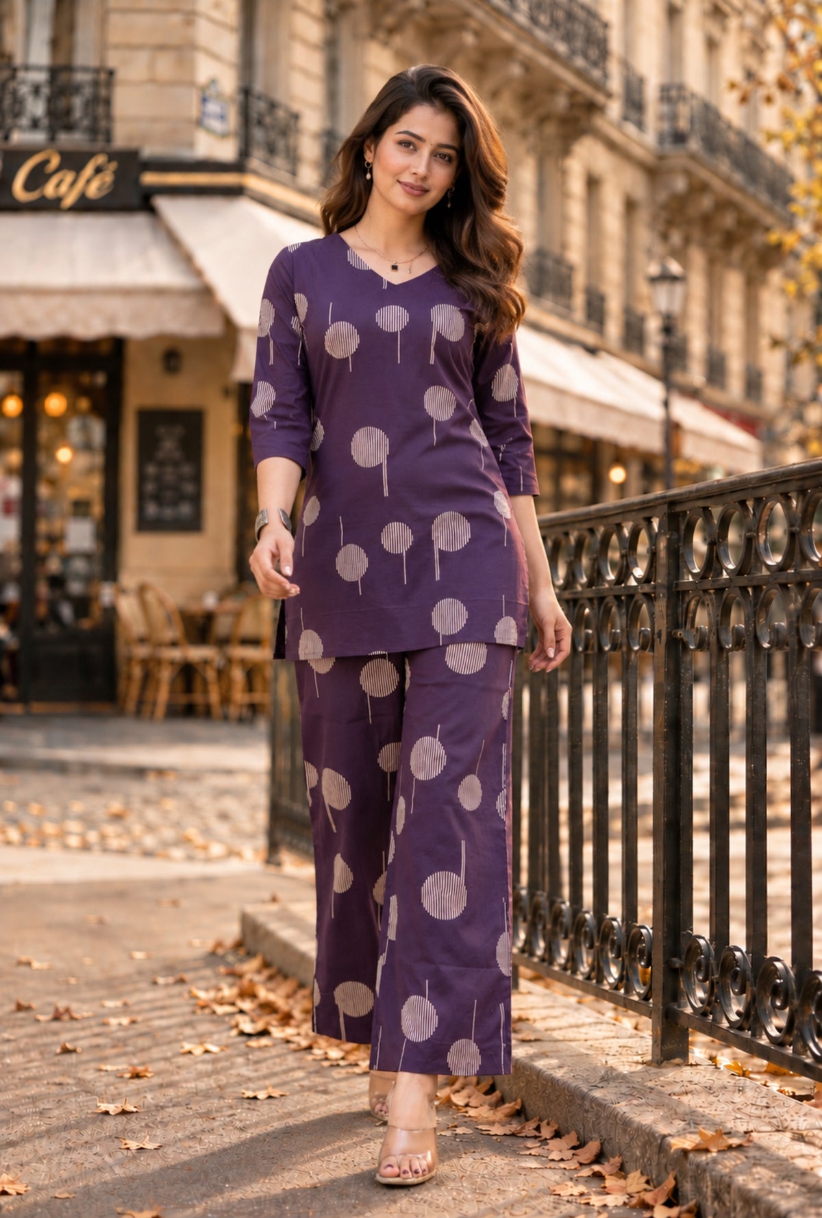 Plum Muse Dark Purple Printed Cotton Co-ords Set