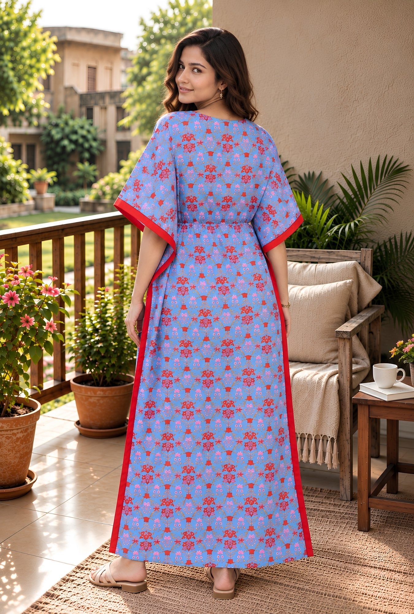 Ruby Bloom Powder Blue Cotton Loungewear Kaftan