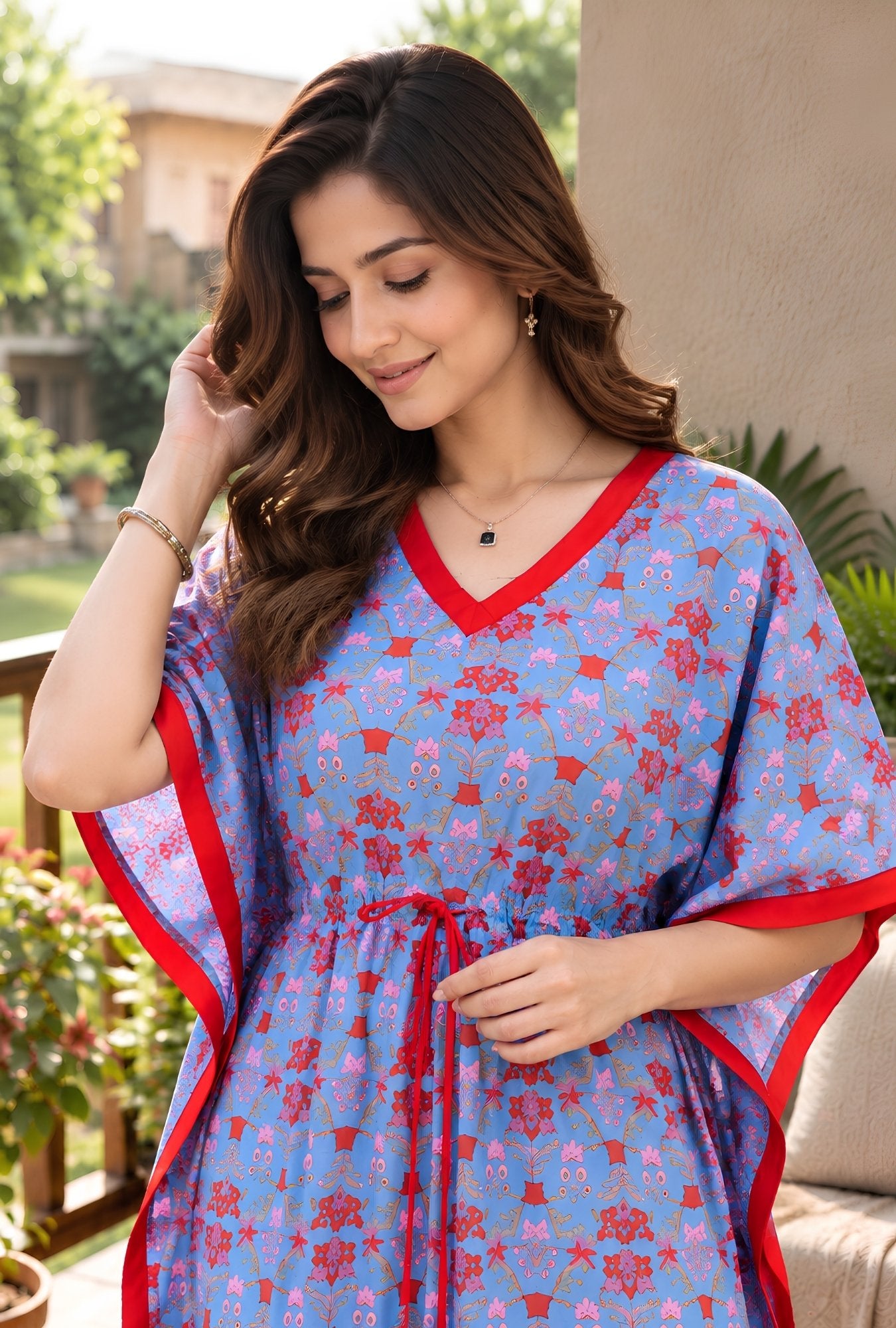 Ruby Bloom Powder Blue Cotton Loungewear Kaftan