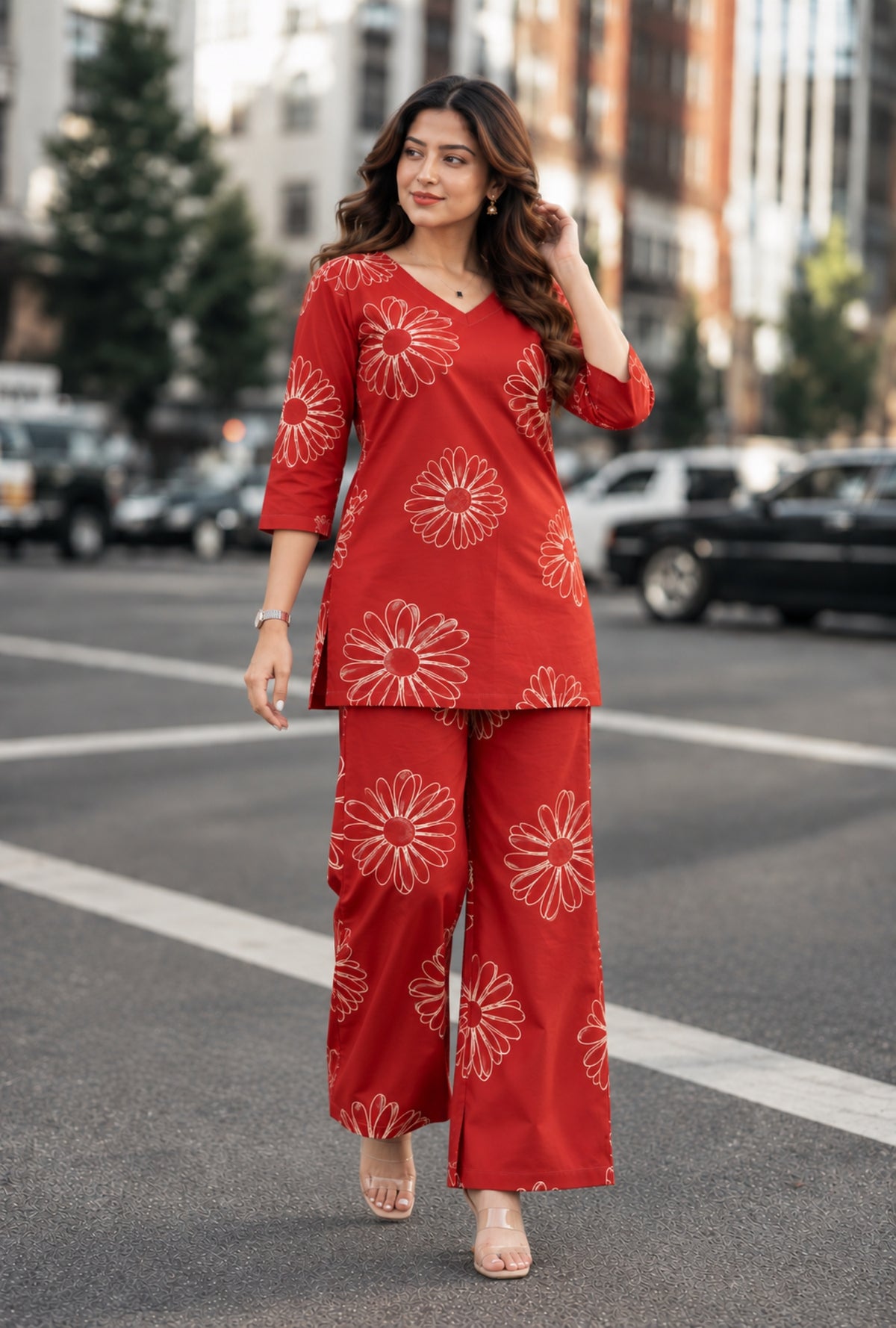 Ruby Flora Maroon Printed Cotton Co-ords Set