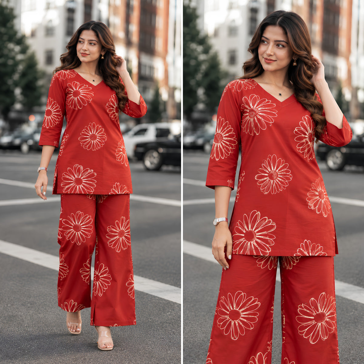 Ruby Flora Maroon Printed Cotton Co-ords Set