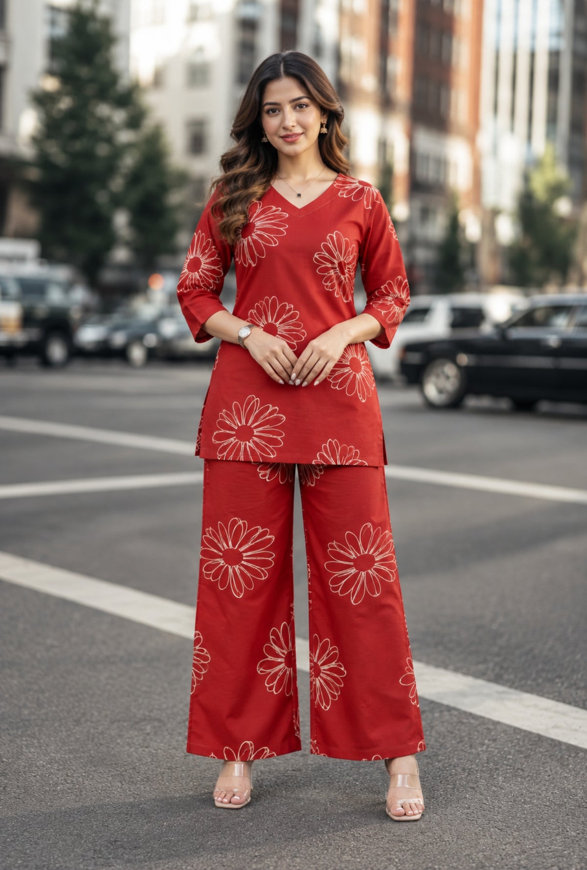 Ruby Flora Maroon Printed Cotton Co-ords Set