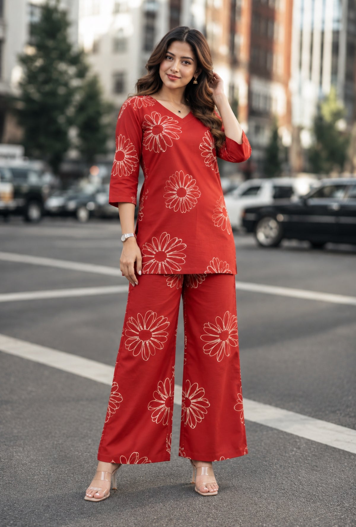 Ruby Flora Maroon Printed Cotton Co-ords Set