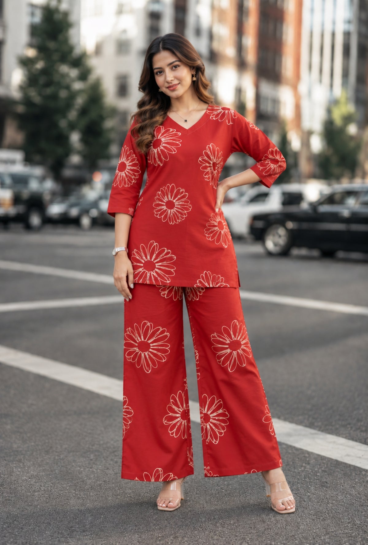 Ruby Flora Maroon Printed Cotton Co-ords Set