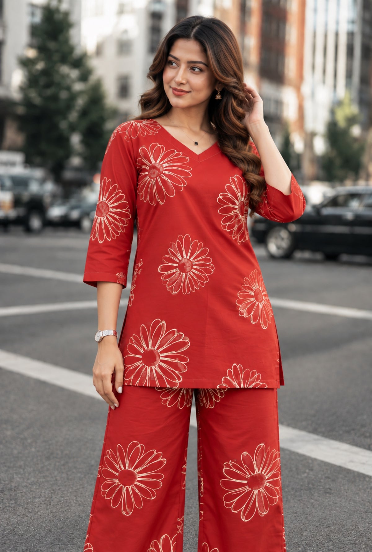 Ruby Flora Maroon Printed Cotton Co-ords Set