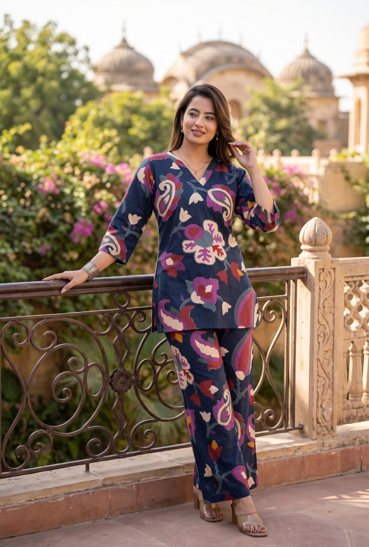 Sapphire Jardin Navy Blue Printed Cotton Co-ords Set