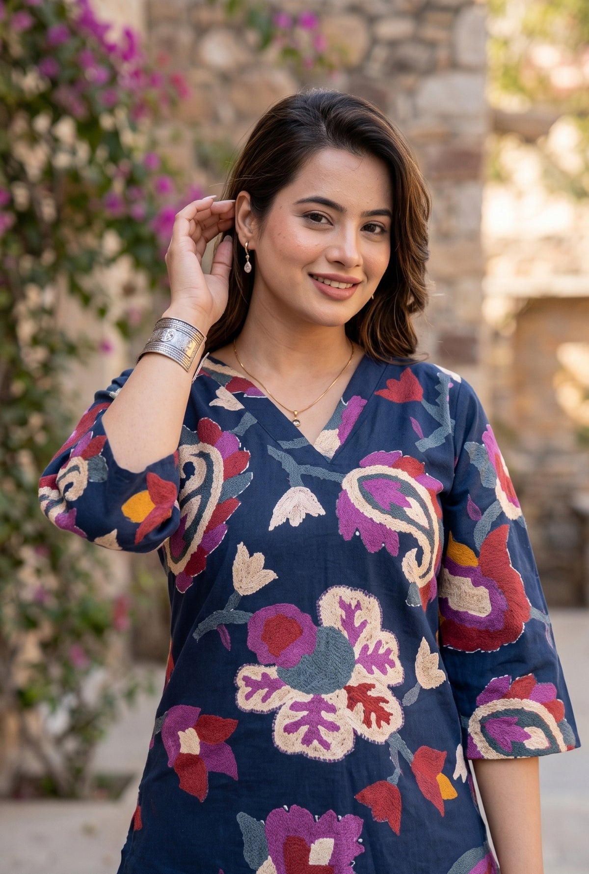 Sapphire Jardin Navy Blue Printed Cotton Co-ords Set