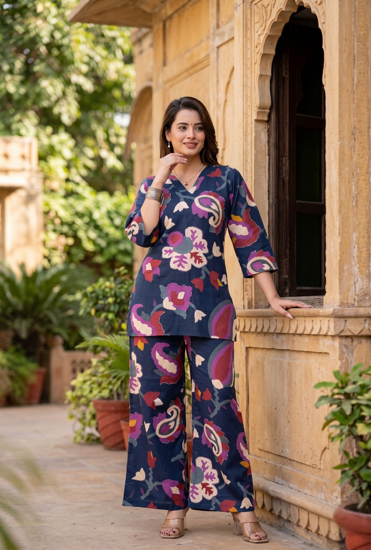 Sapphire Jardin Navy Blue Printed Cotton Co-ords Set