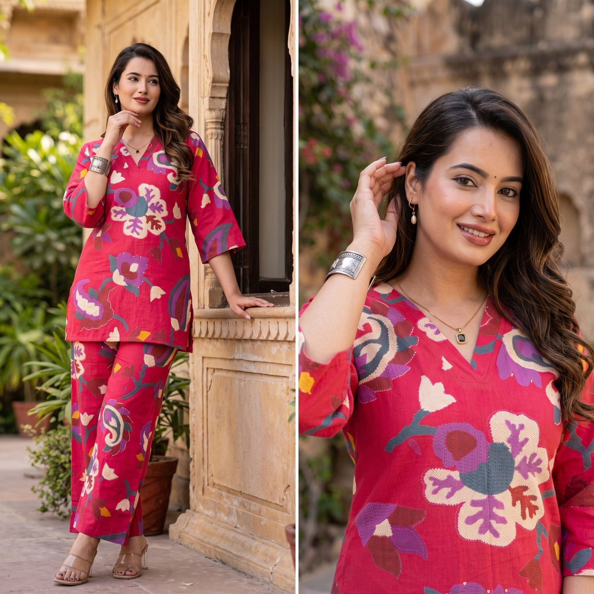 Sapphire Jardin Rani Pink Printed Cotton Co-ords Set