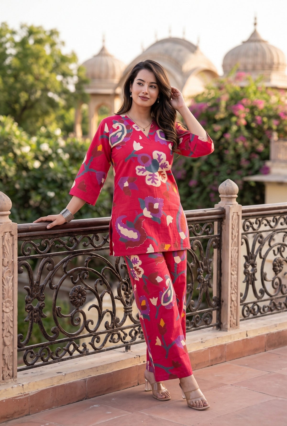 Sapphire Jardin Rani Pink Printed Cotton Co-ords Set