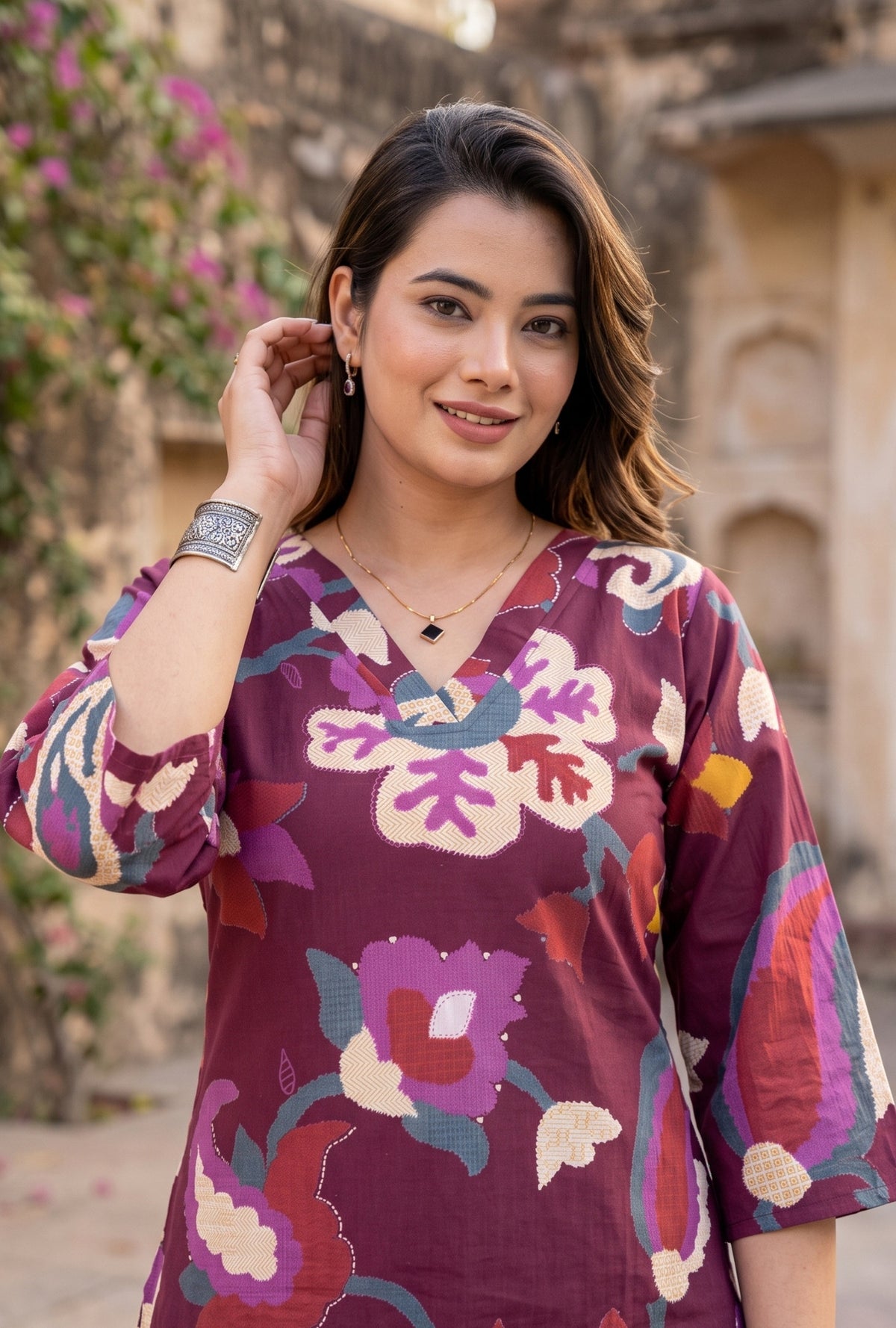 Sapphire Jardin Wine Printed Cotton Co-ords Set