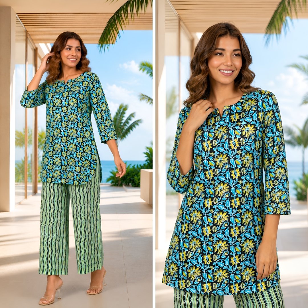 Shadow Bloom Black Print Cotton Loungewear set