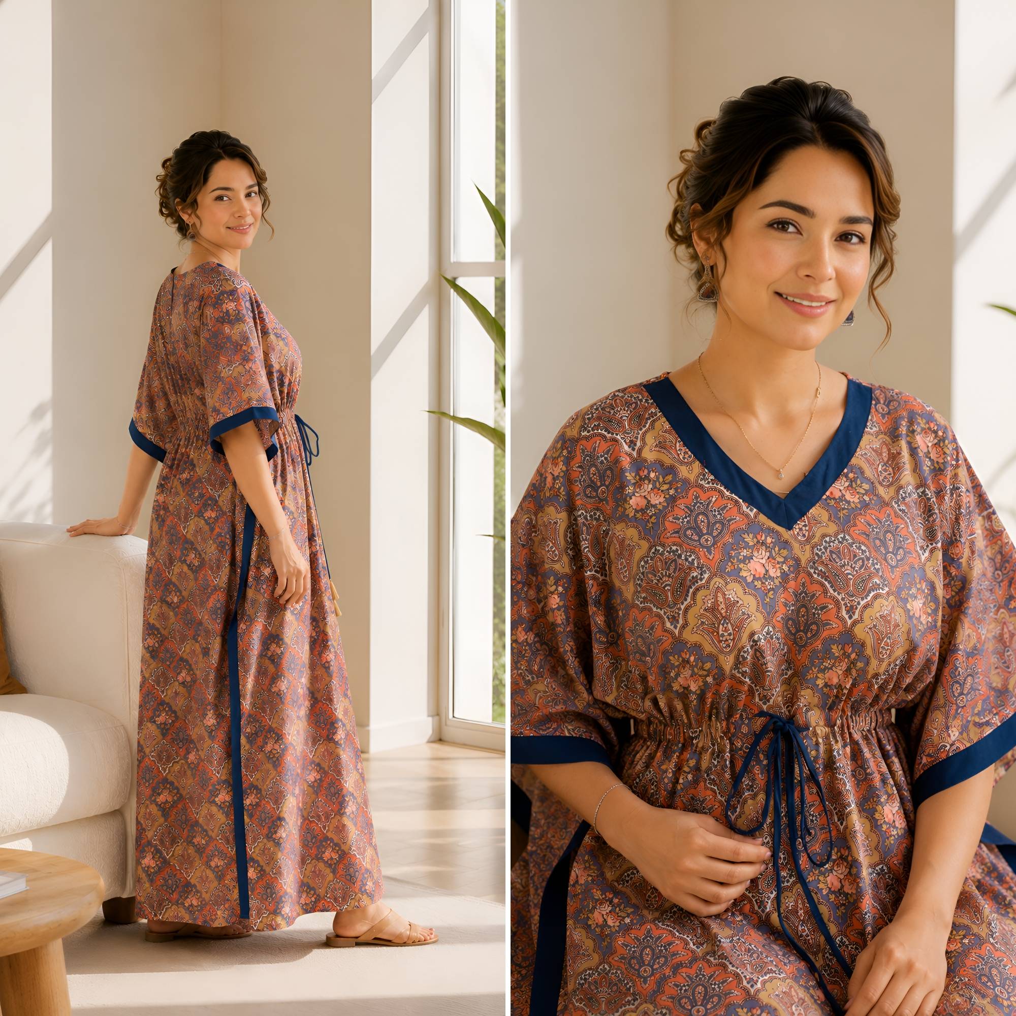 Anastya Royal Paisley Multicolor Cotton Loungewear Kaftan
