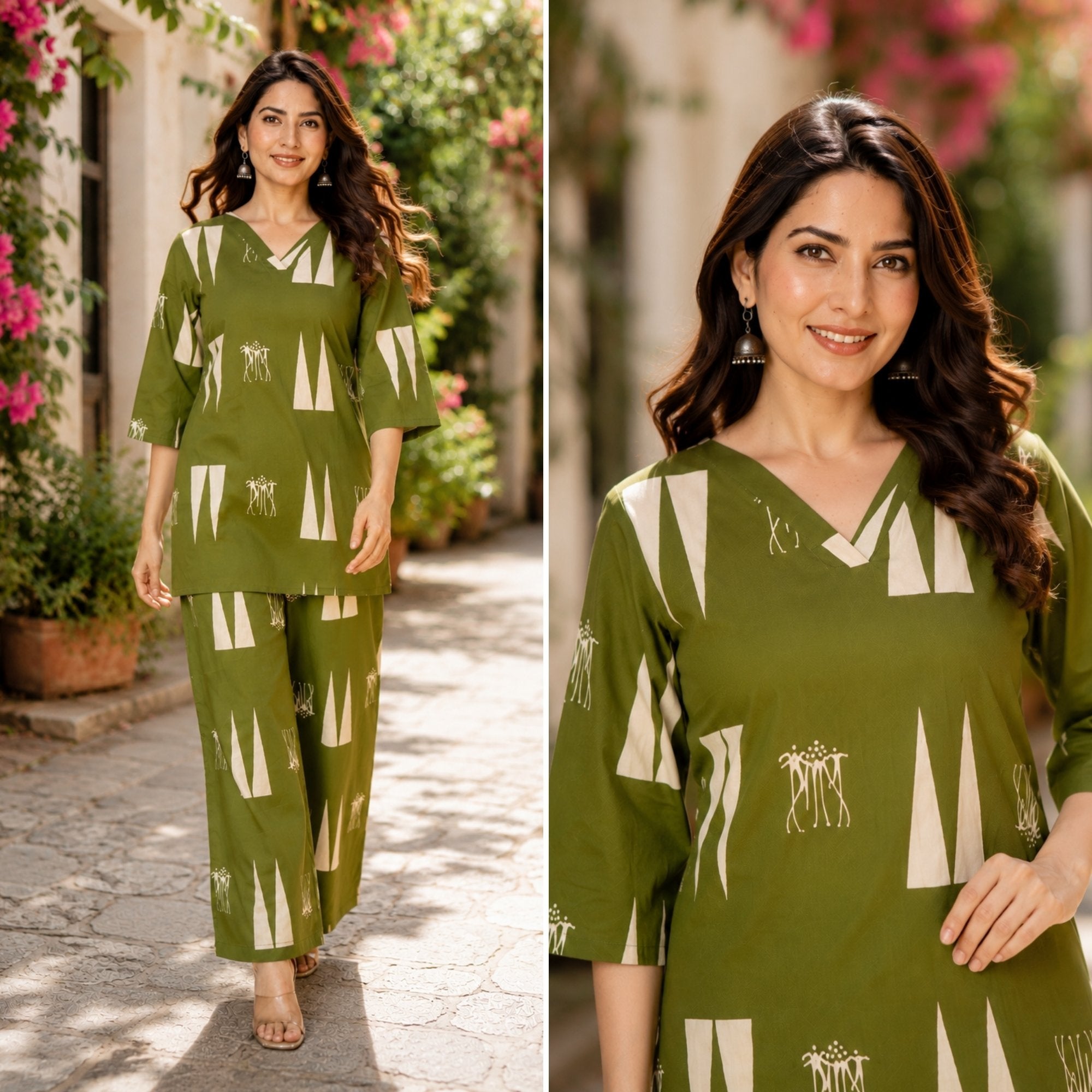 Abstract Aura Olive Printed Cotton Co-ords Set