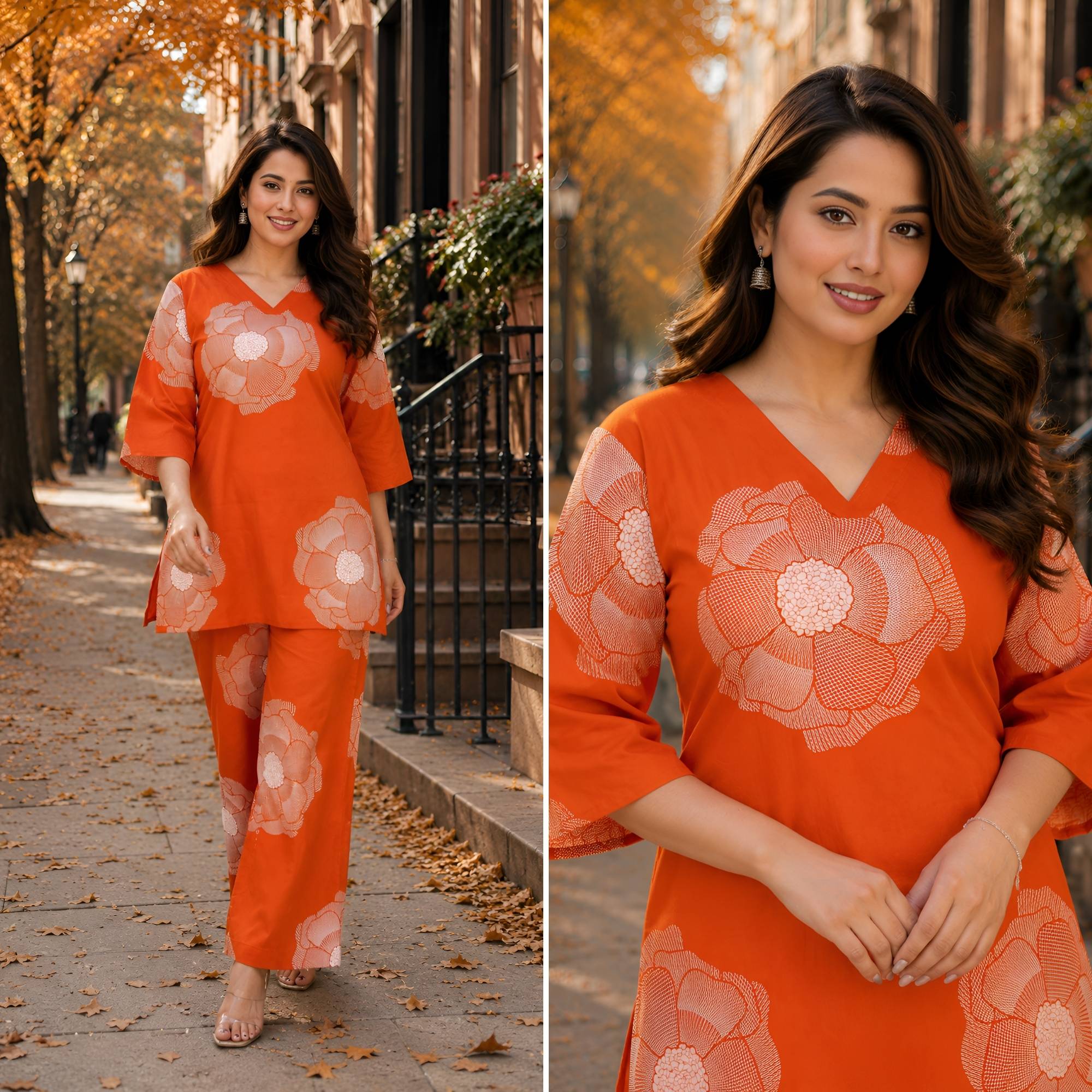Tangerine Bloom Orange Cotton Co-ords Set