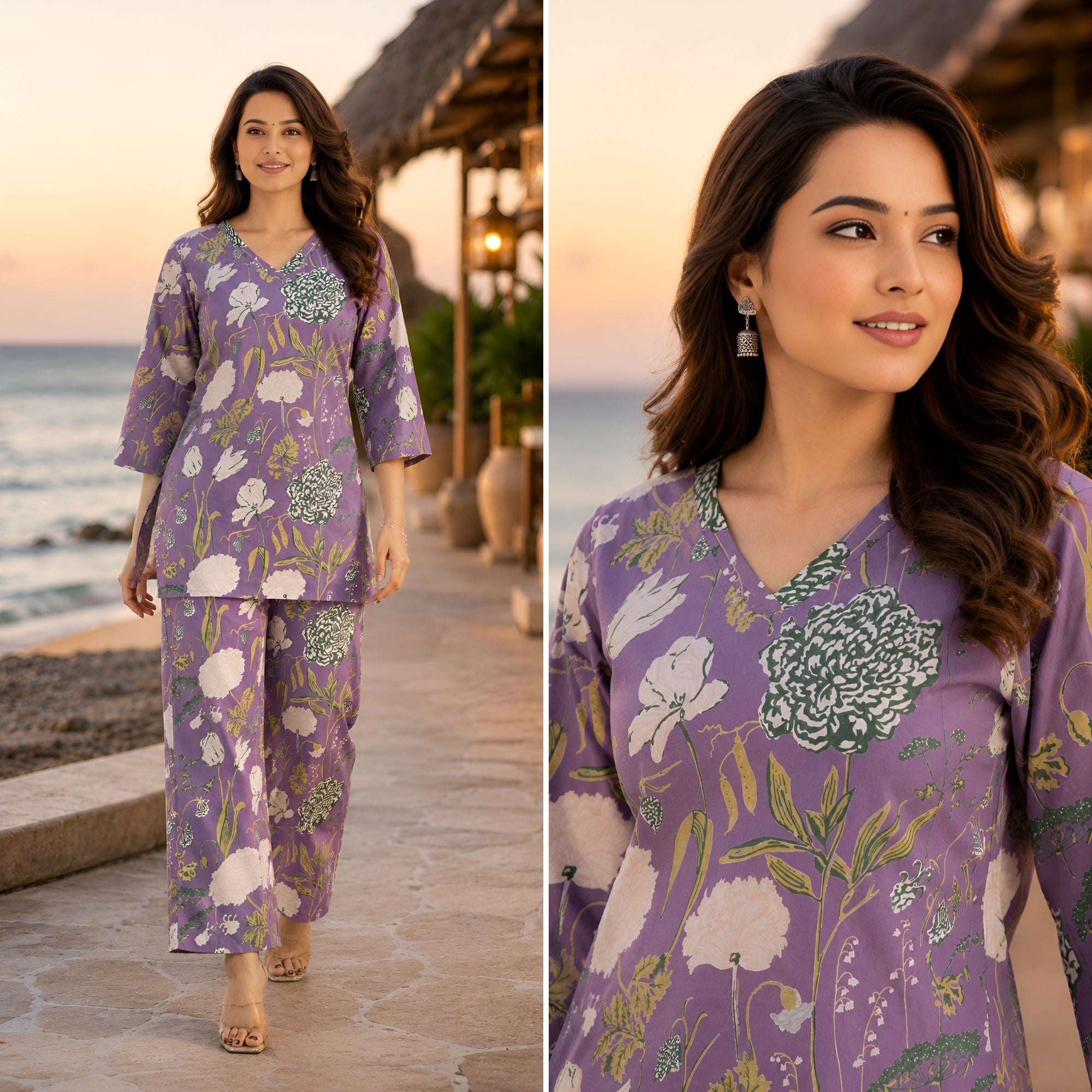 Floral Whisper Lavender Cotton Co-ords Set