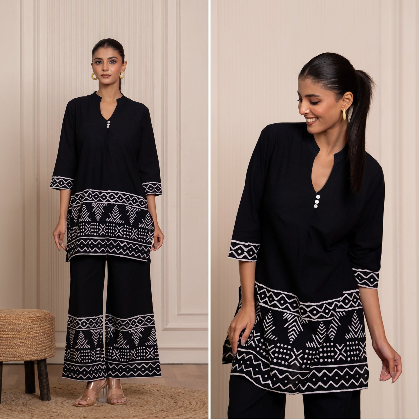 Blossom Chic Black Printed Cotton Co-ords Set