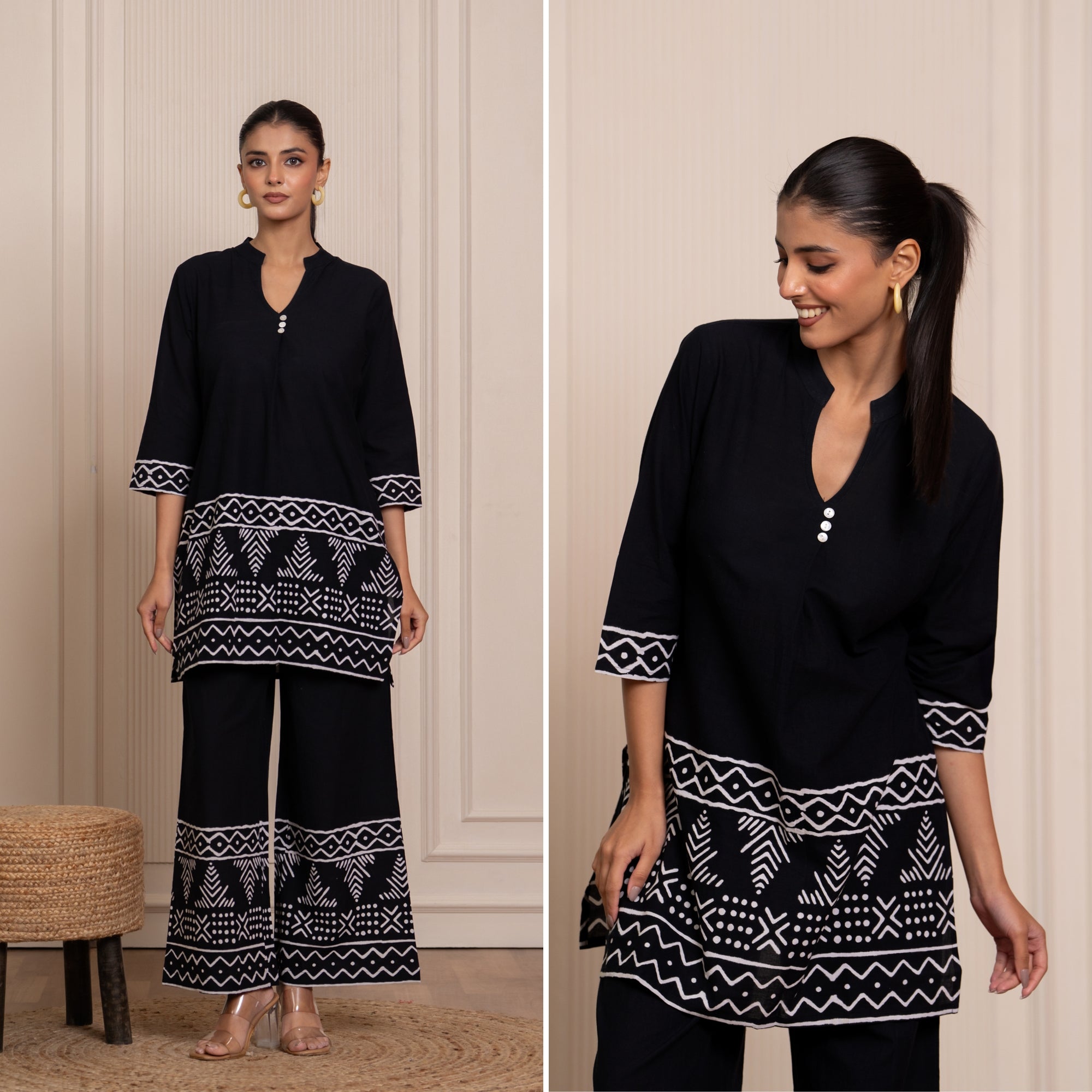 Blossom Chic Black Printed Cotton Co-ords Set