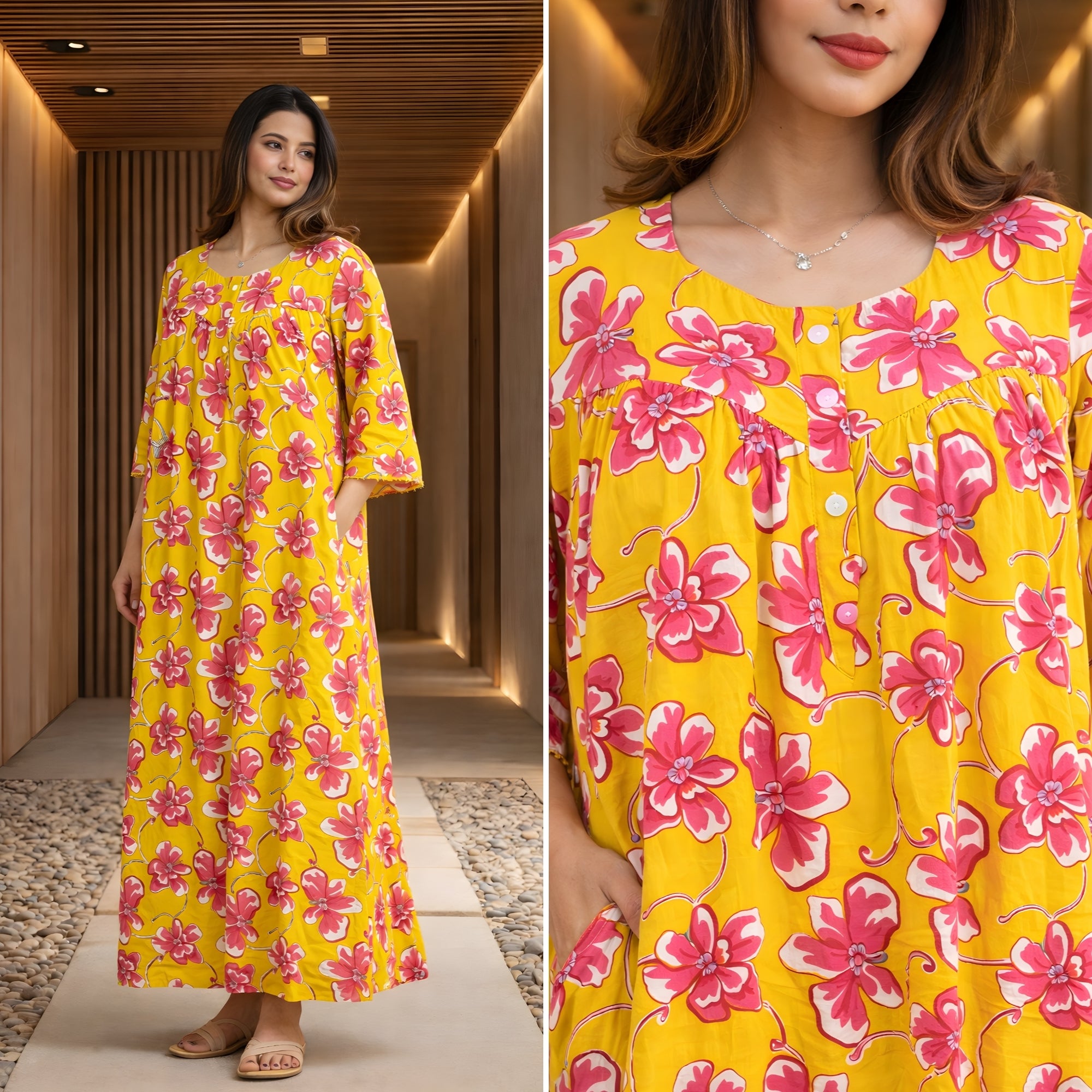 Sunblush Floral Cotton Printed Nightwear Gown