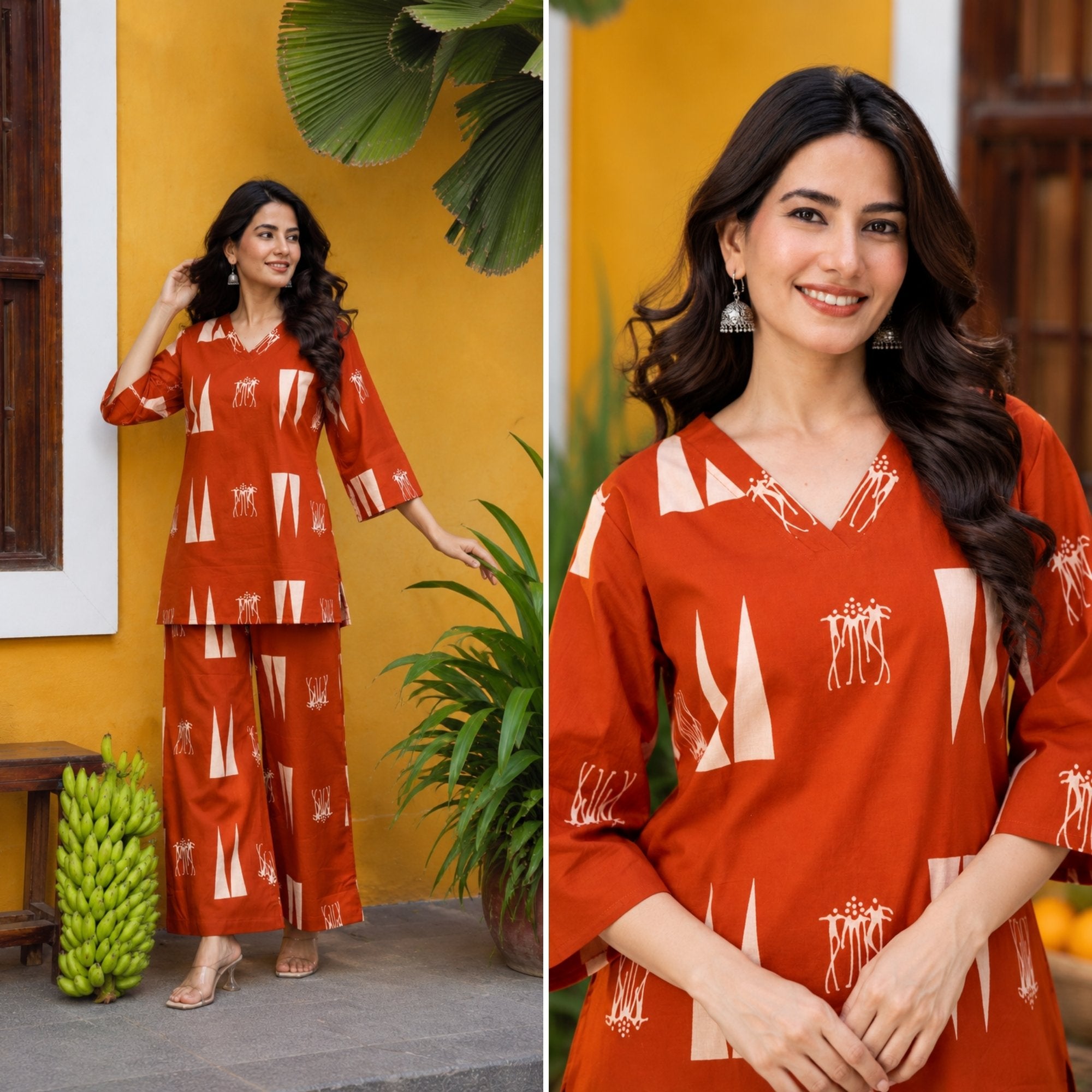 Abstract Aura Rust Printed Cotton Co-ords Set