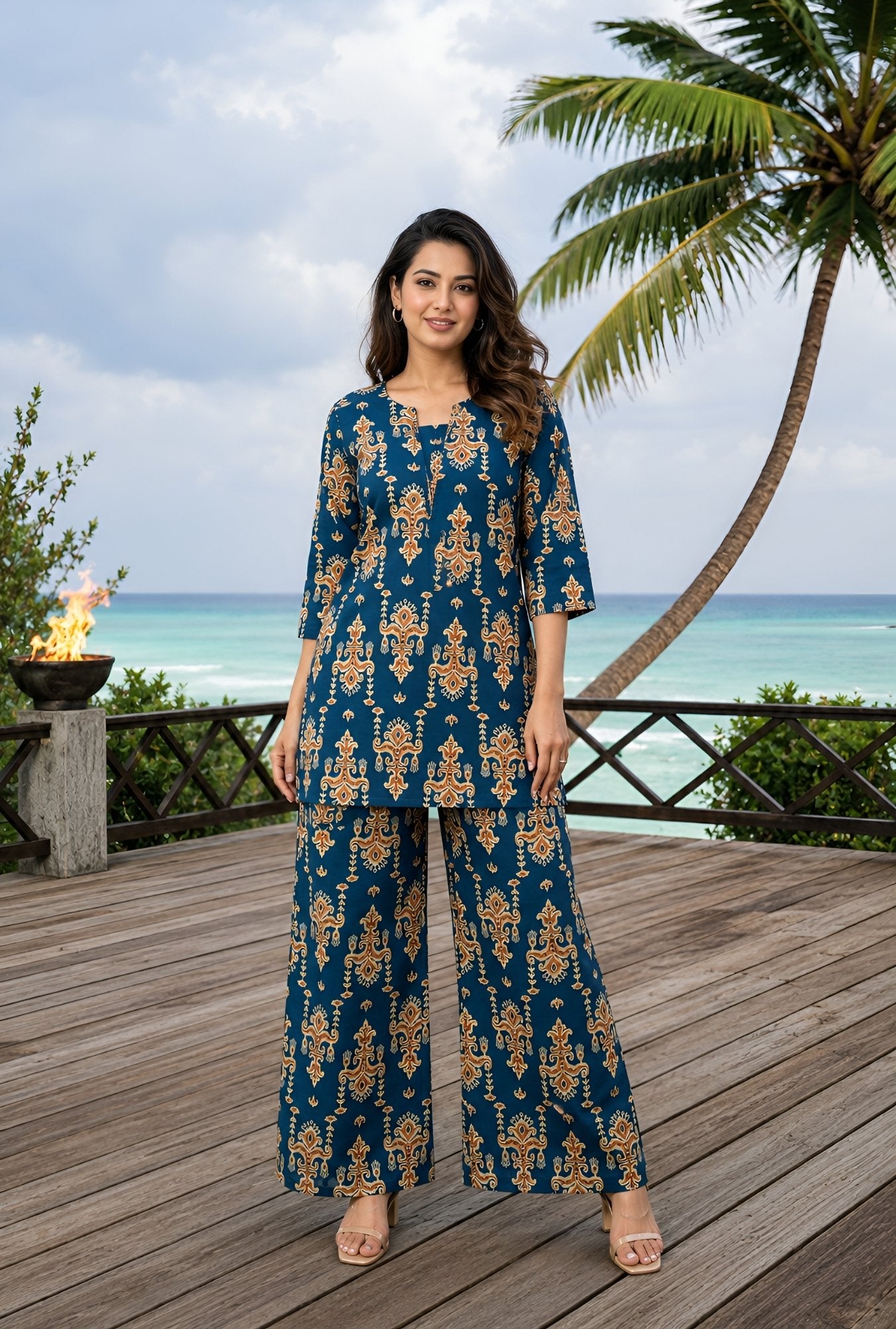 Regal Paisley Teal Blue Printed Cotton Co-ords Set