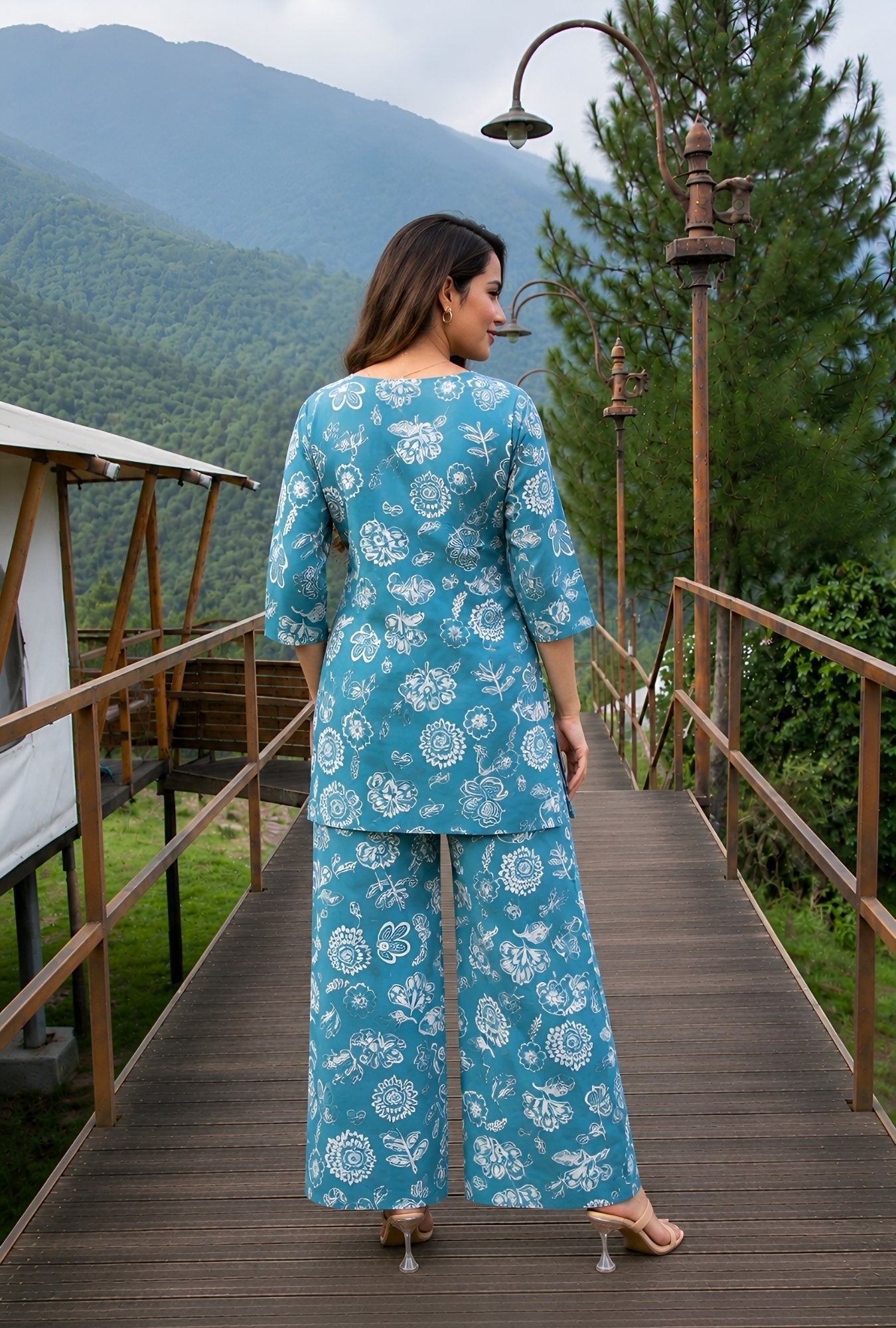 Sea Bloom Aqua Green Printed Cotton Co-ords Set