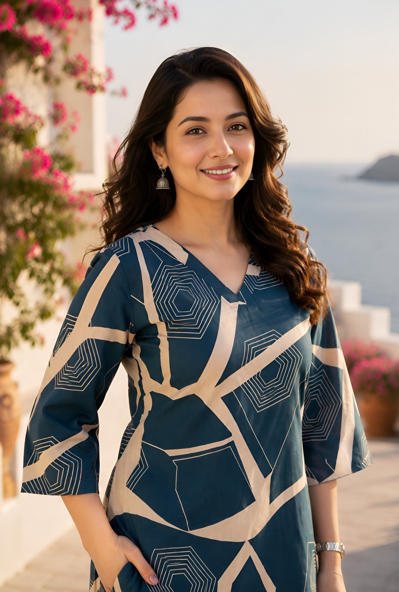 Coastal Geometry Teal Cotton Co-ords Set