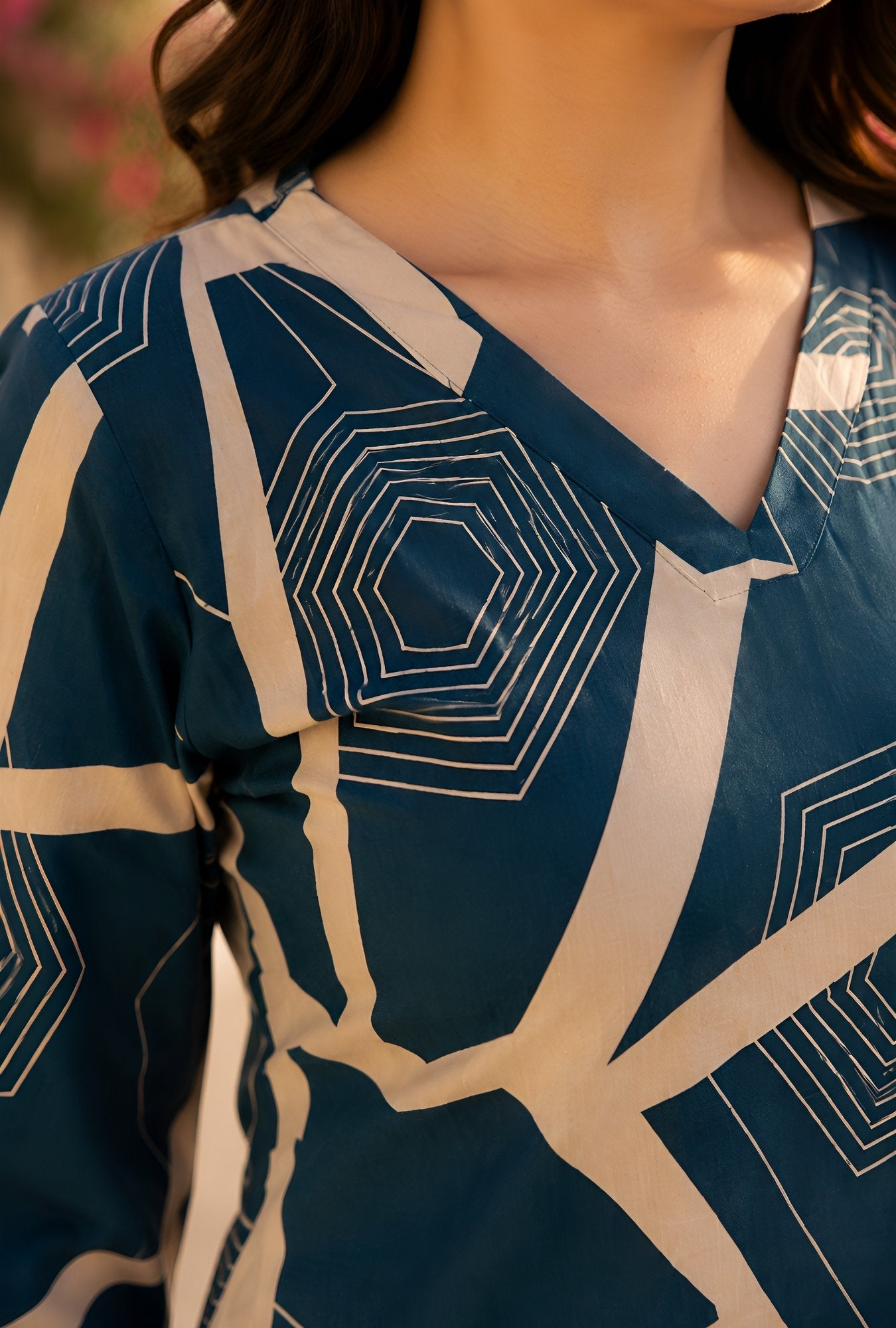 Coastal Geometry Teal Cotton Co-ords Set