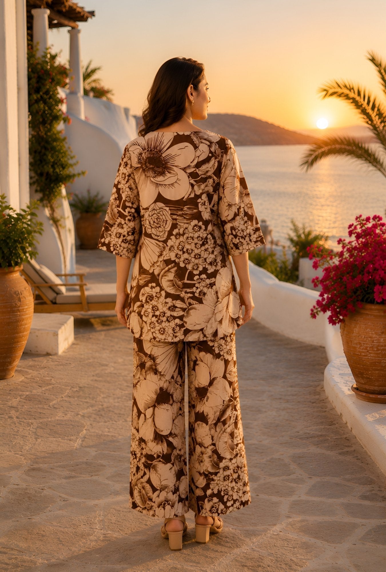 Earthy Blossom Brown Cotton Co-ords Set