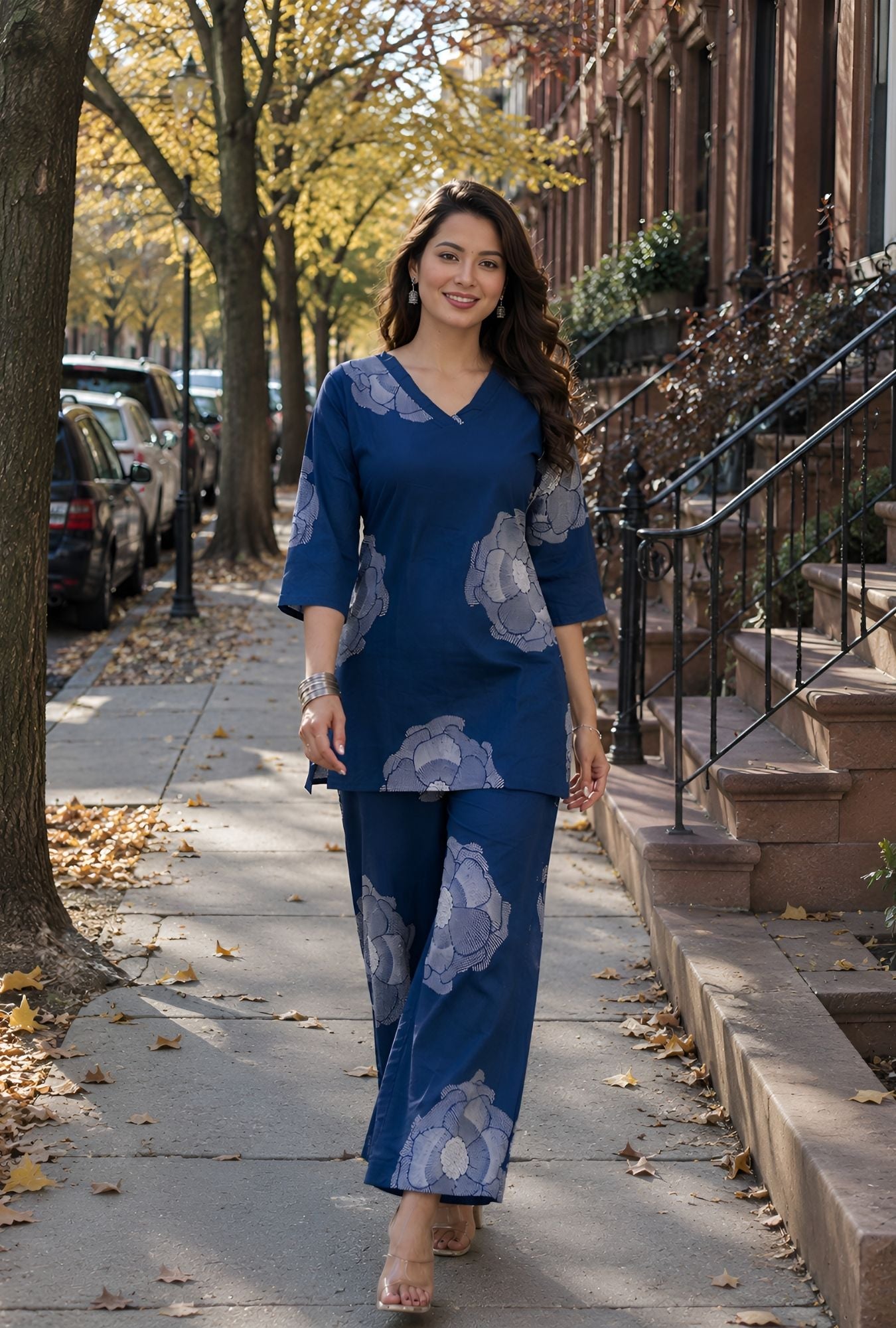 Royal Blossom Blue Cotton Co-ords Set