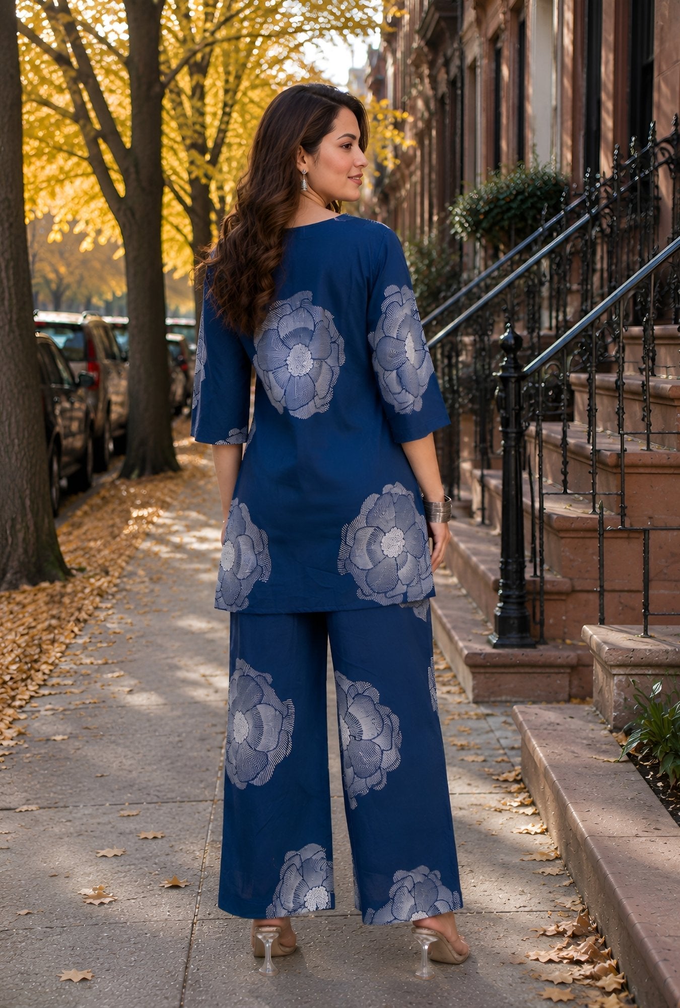 Royal Blossom Blue Cotton Co-ords Set