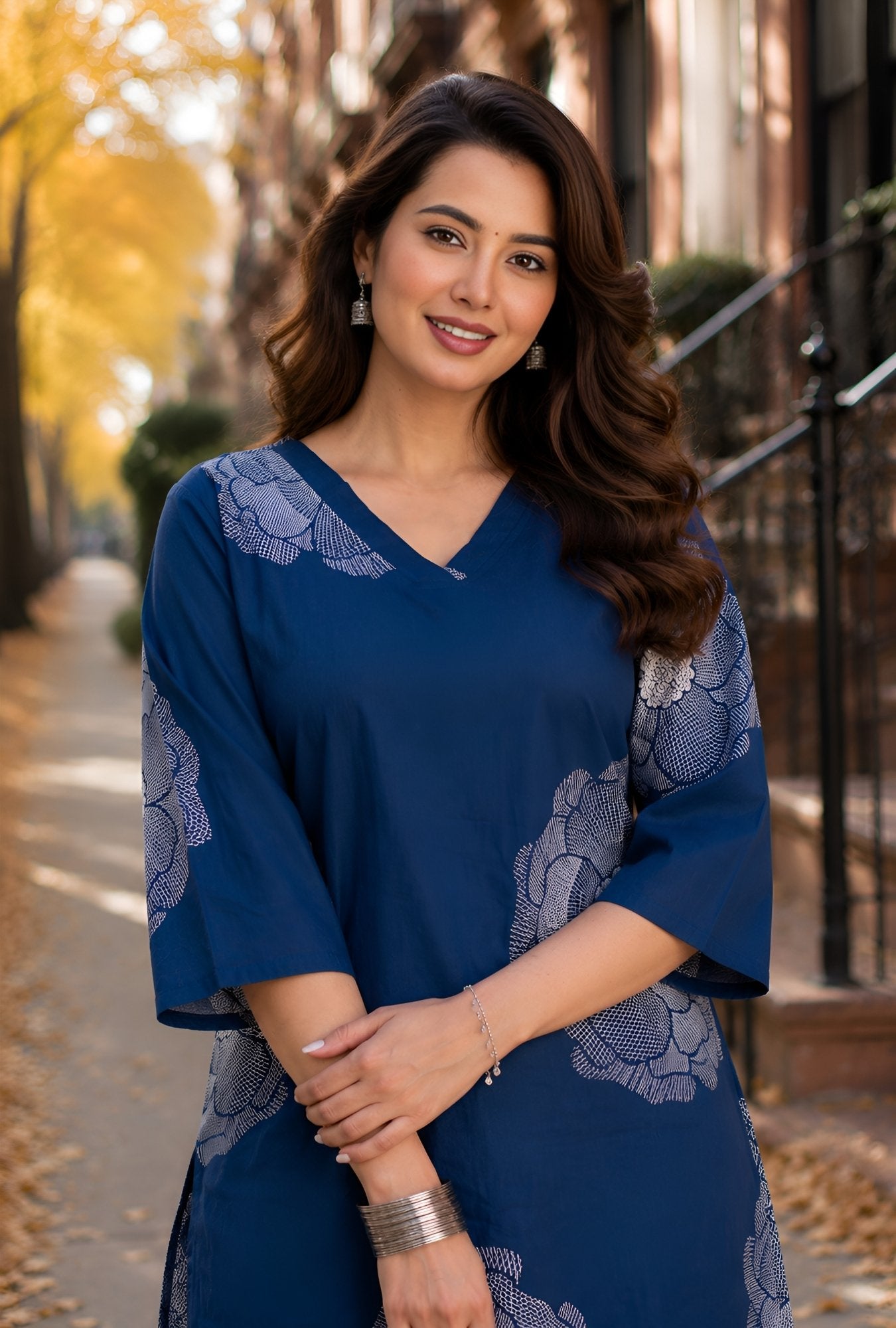 Royal Blossom Blue Cotton Co-ords Set