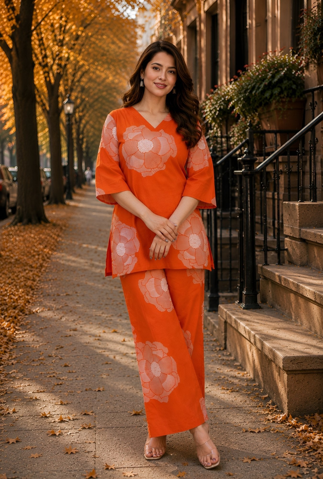 Tangerine Bloom Orange Cotton Co-ords Set