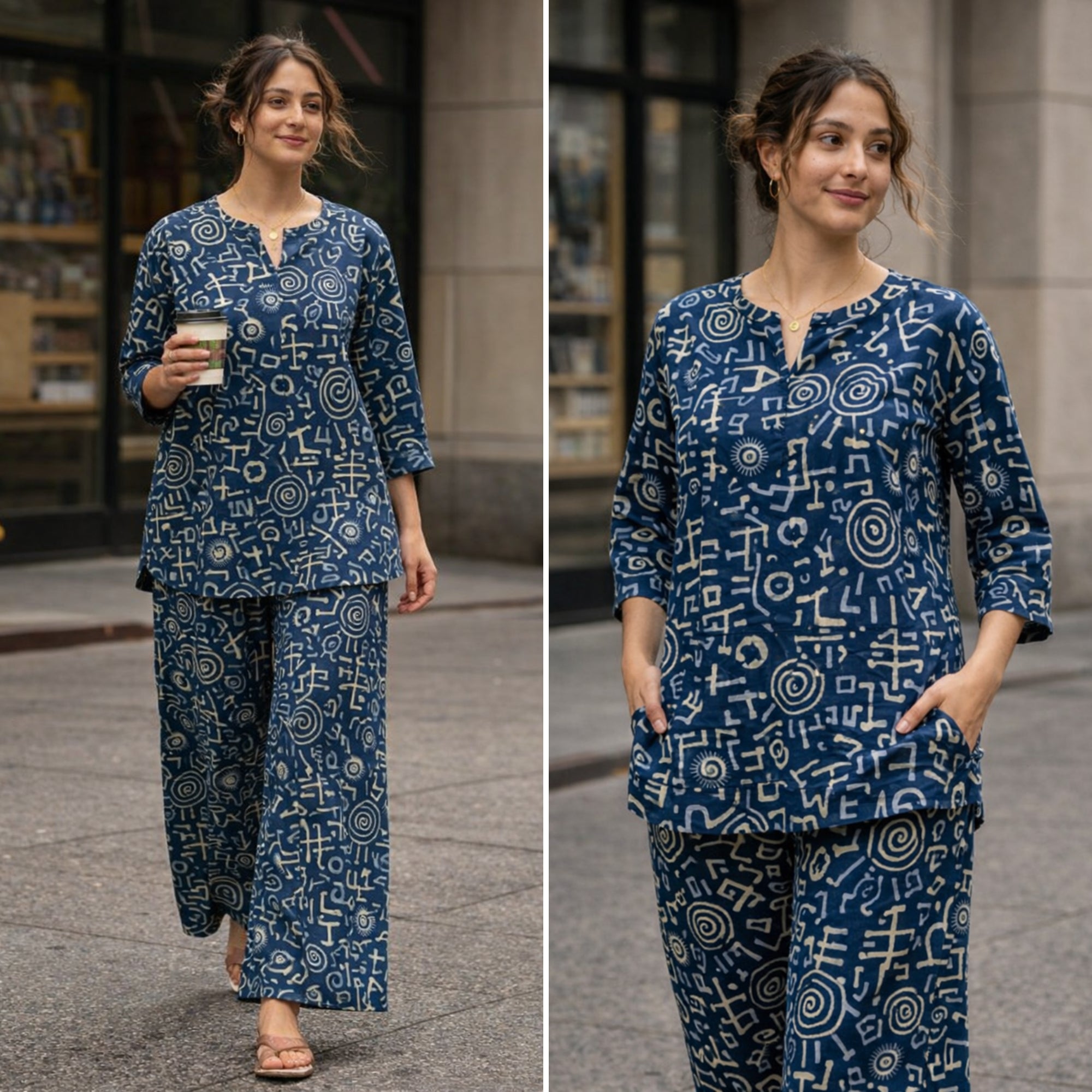 Indigo Tribal Blue Cotton Co-ord Set