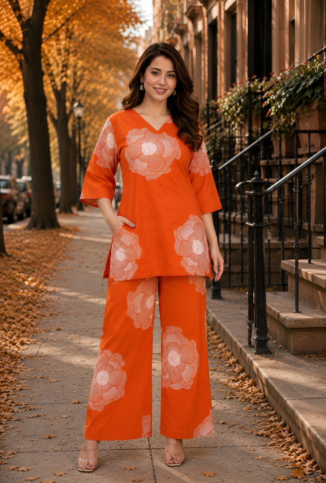 Tangerine Bloom Orange Cotton Co-ords Set