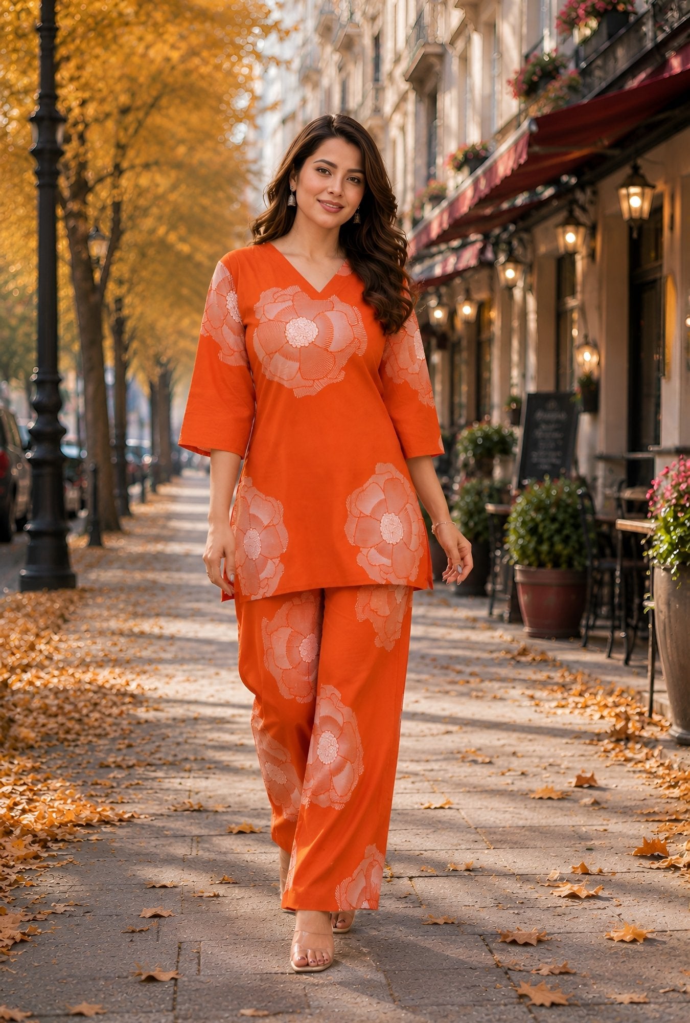 Tangerine Bloom Orange Cotton Co-ords Set