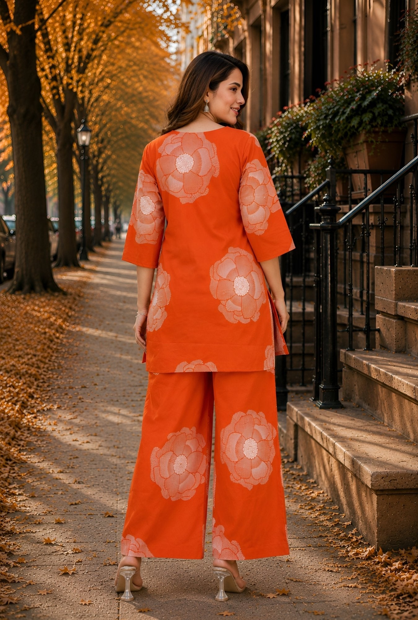 Tangerine Bloom Orange Cotton Co-ords Set