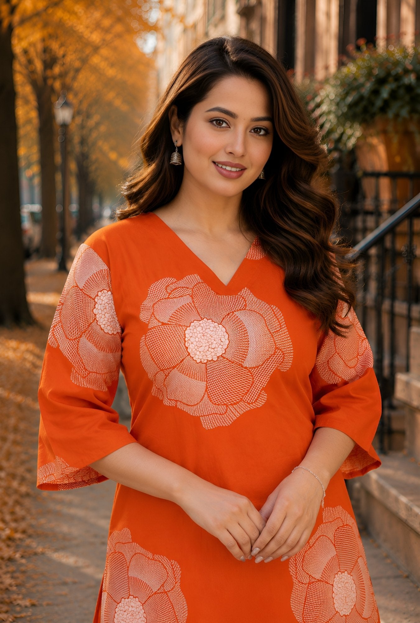 Tangerine Bloom Orange Cotton Co-ords Set