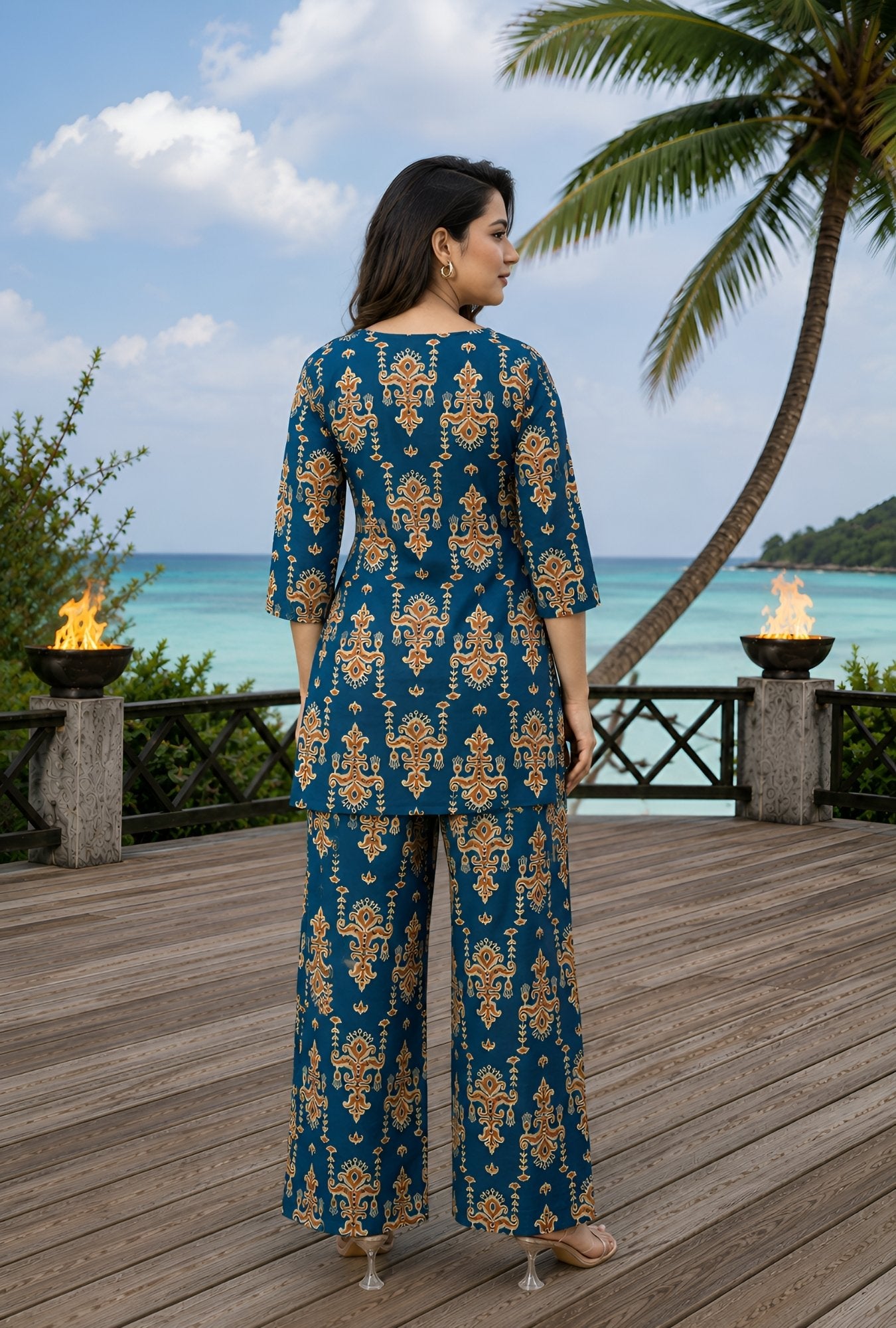 Regal Paisley Teal Blue Printed Cotton Co-ords Set