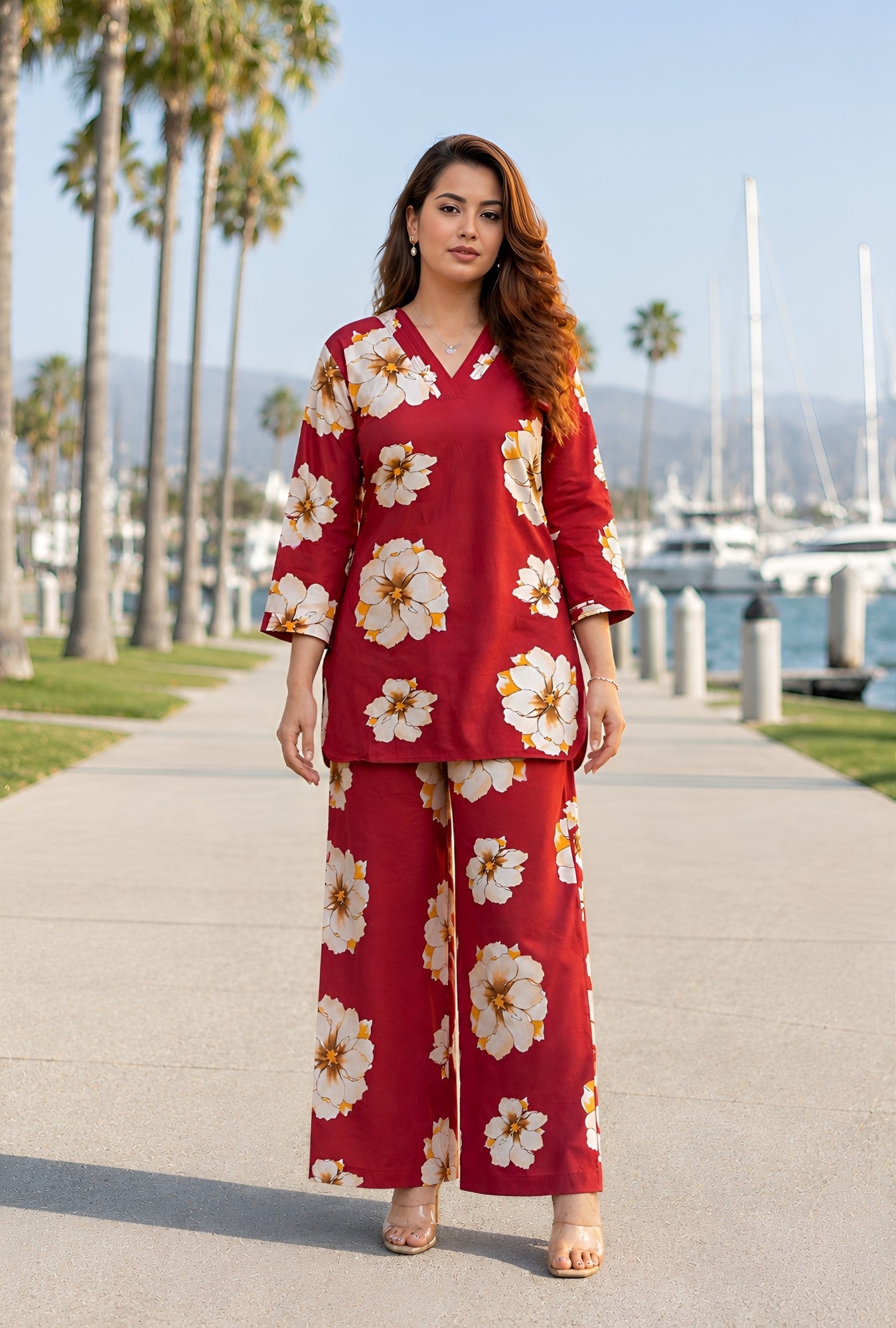 Bloom Muse Maroon Cotton Co-ord Set