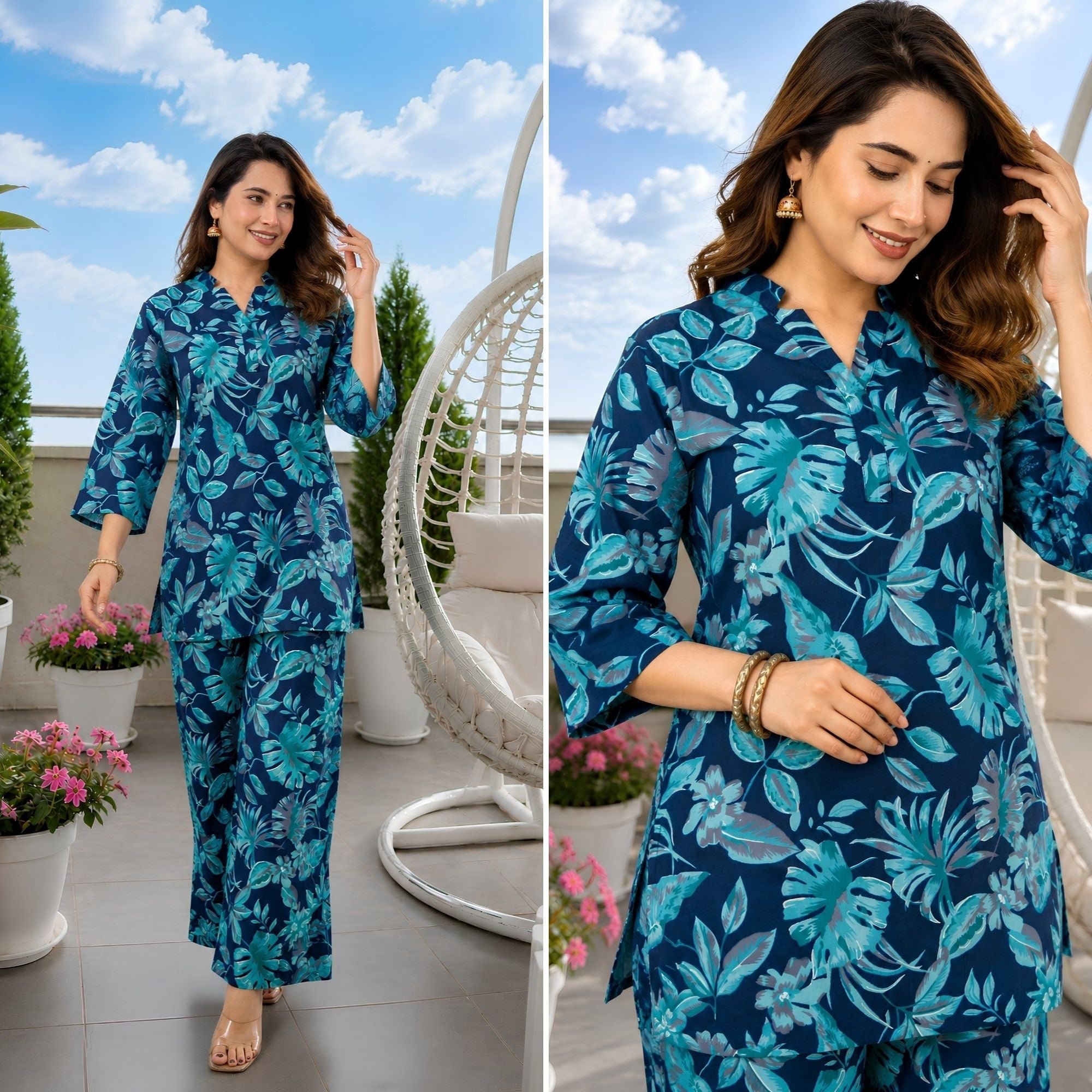 Meadow Breeze Blue Cotton Co-ords Set