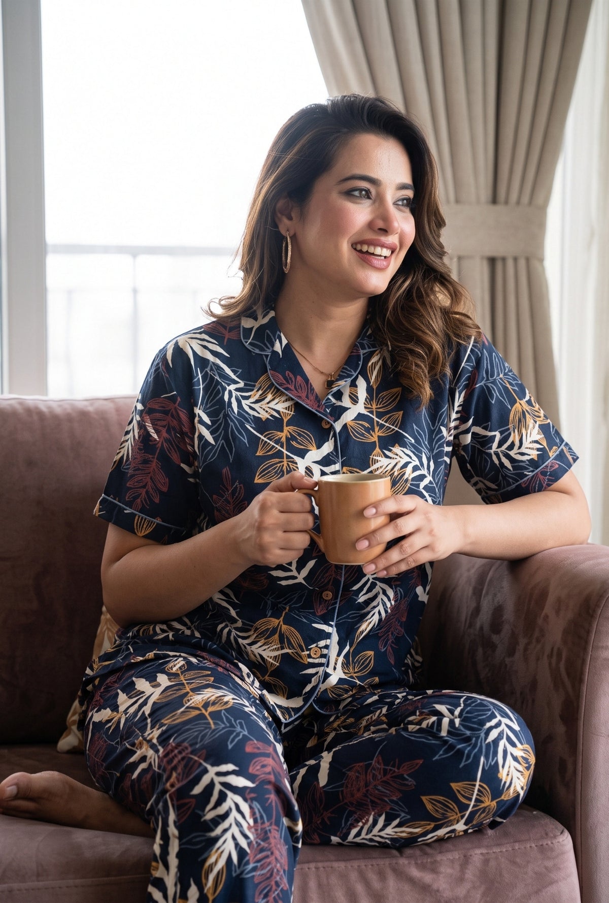 Patravali Navy Cotton Printed Night Suit