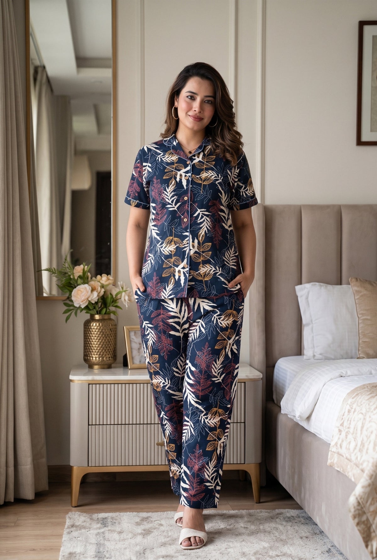 Patravali Navy Cotton Printed Night Suit