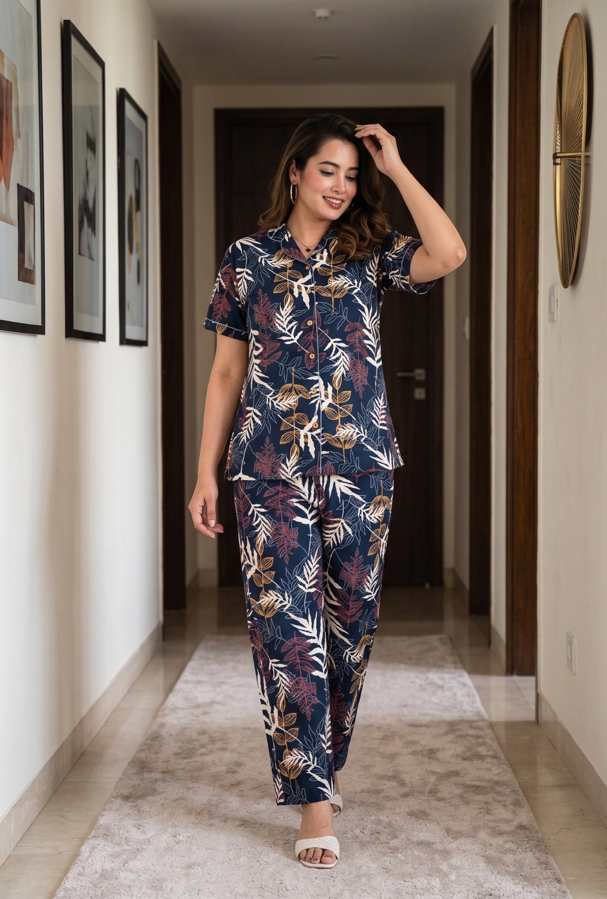 Patravali Navy Cotton Printed Night Suit