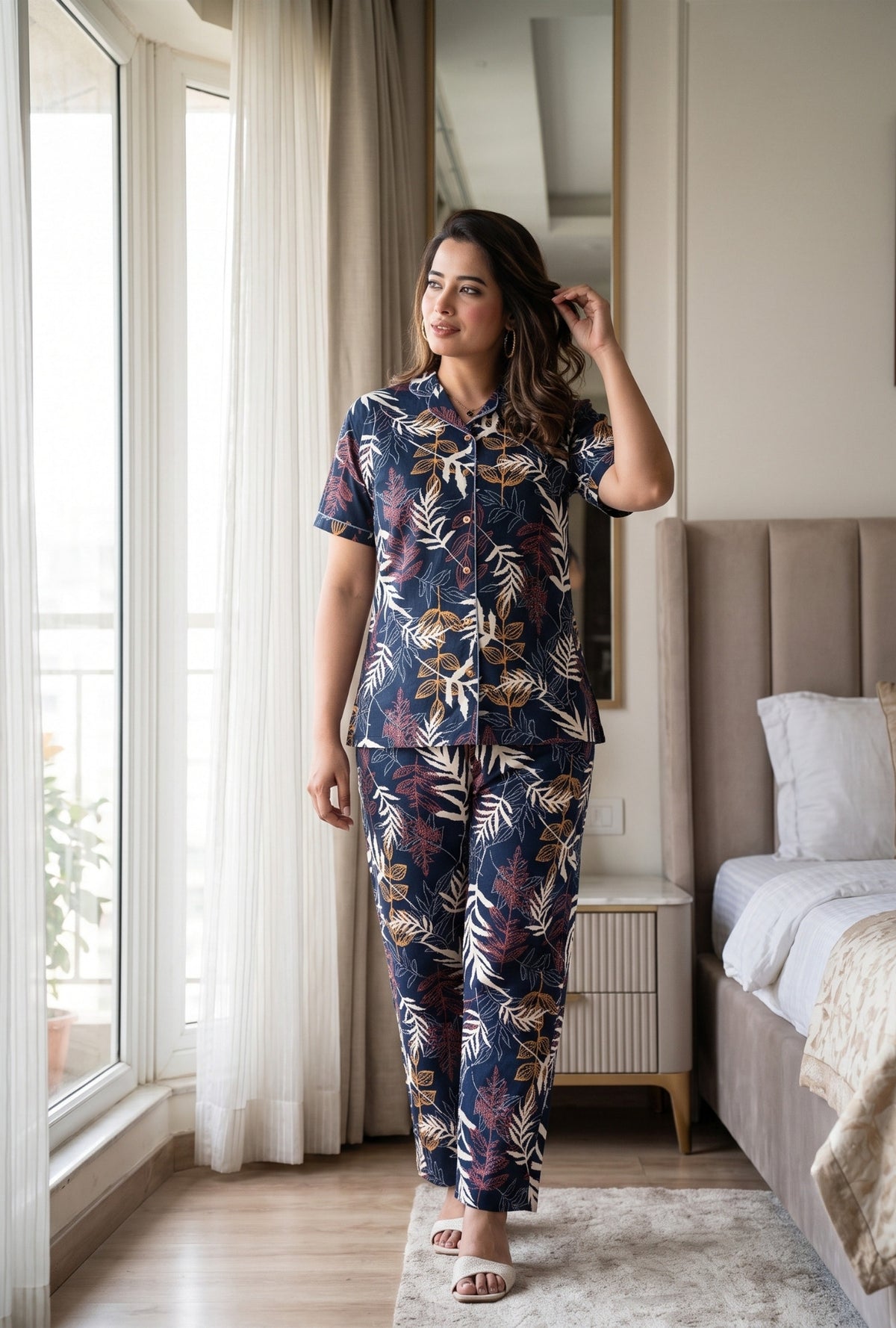 Patravali Navy Cotton Printed Night Suit
