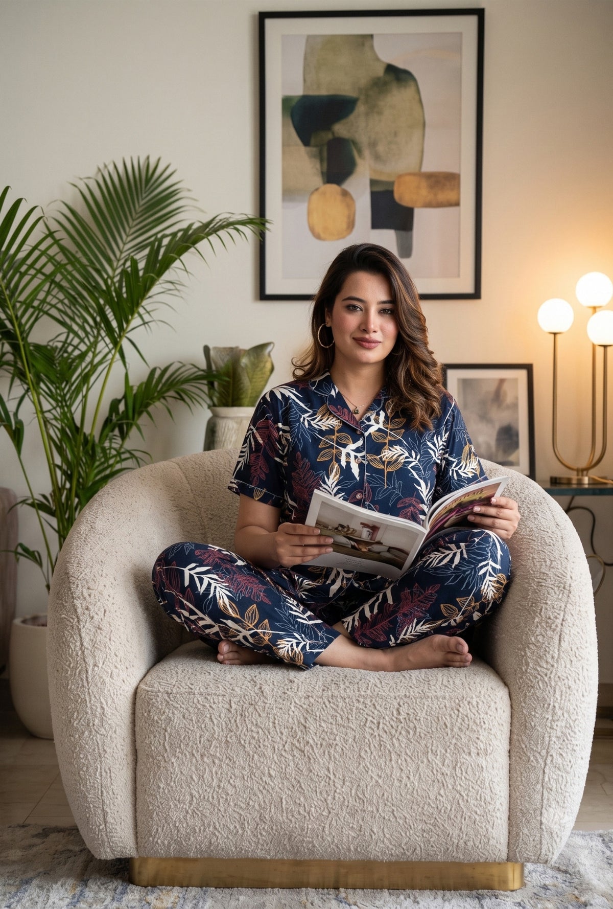 Patravali Navy Cotton Printed Night Suit