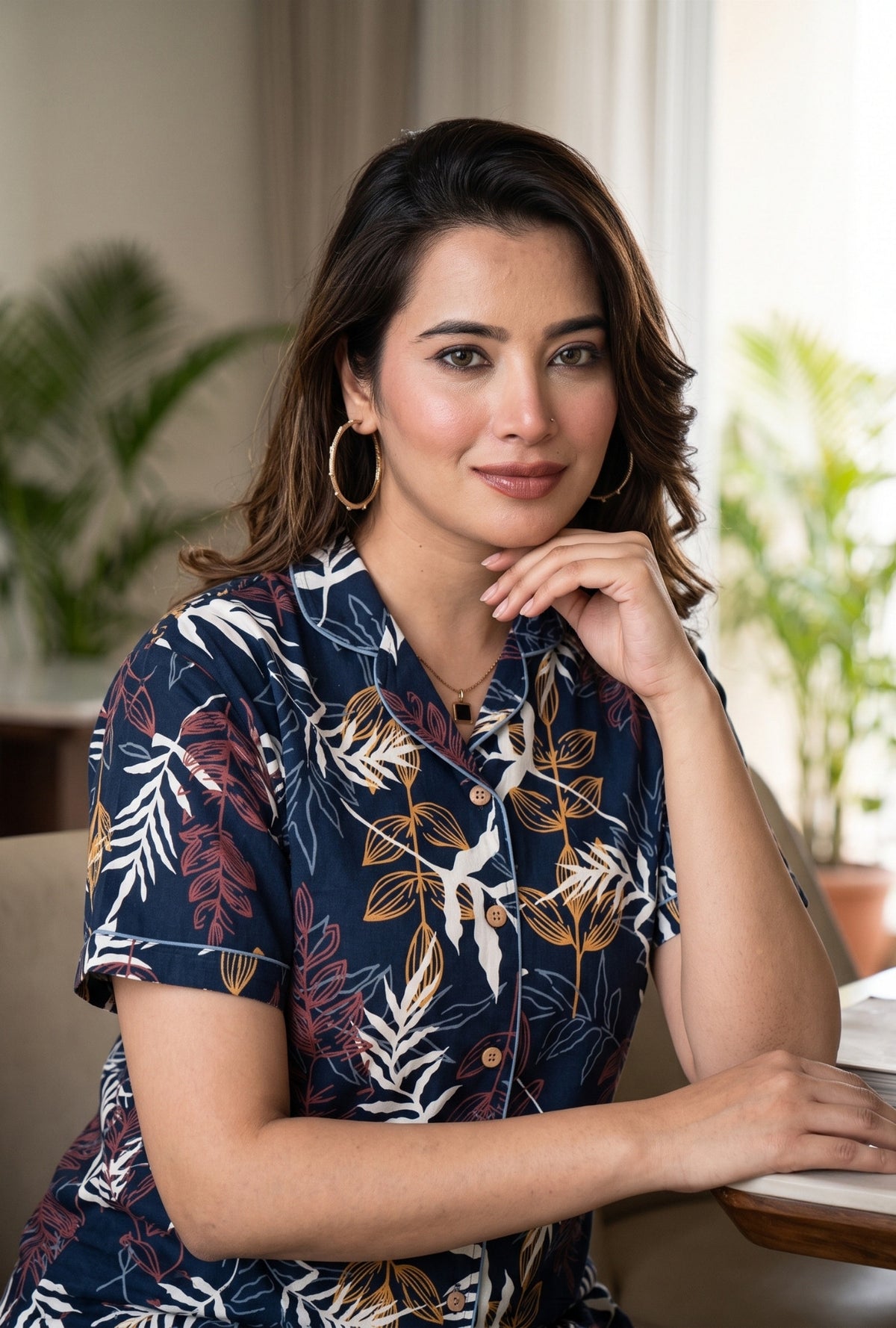 Patravali Navy Cotton Printed Night Suit