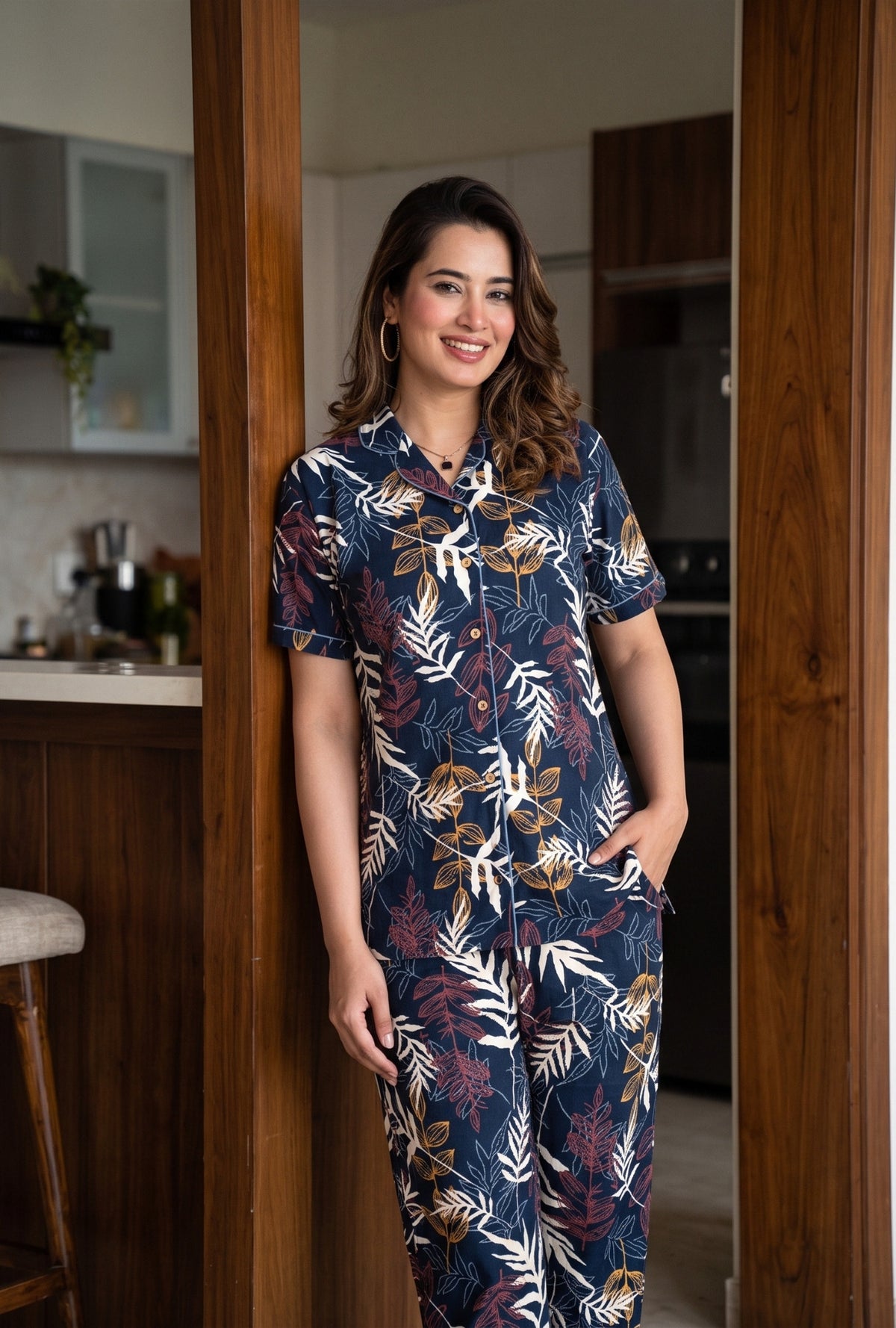 Patravali Navy Cotton Printed Night Suit